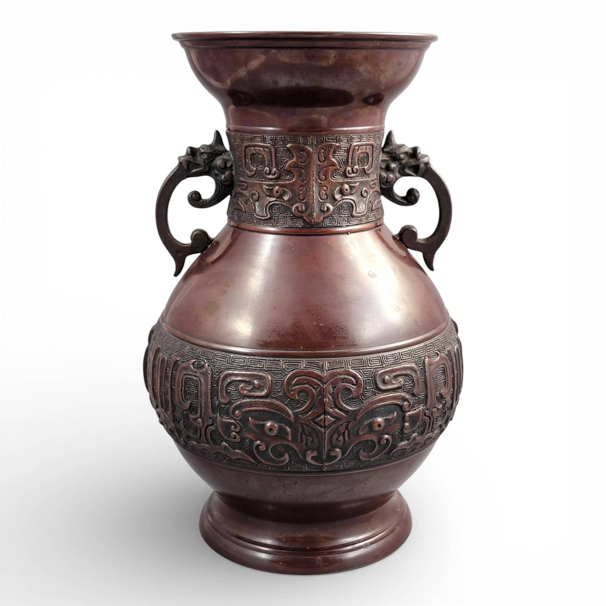 Japanese Archaistic Bronze Hu Vase, Takaoka Circle, Meiji–Taishō Period