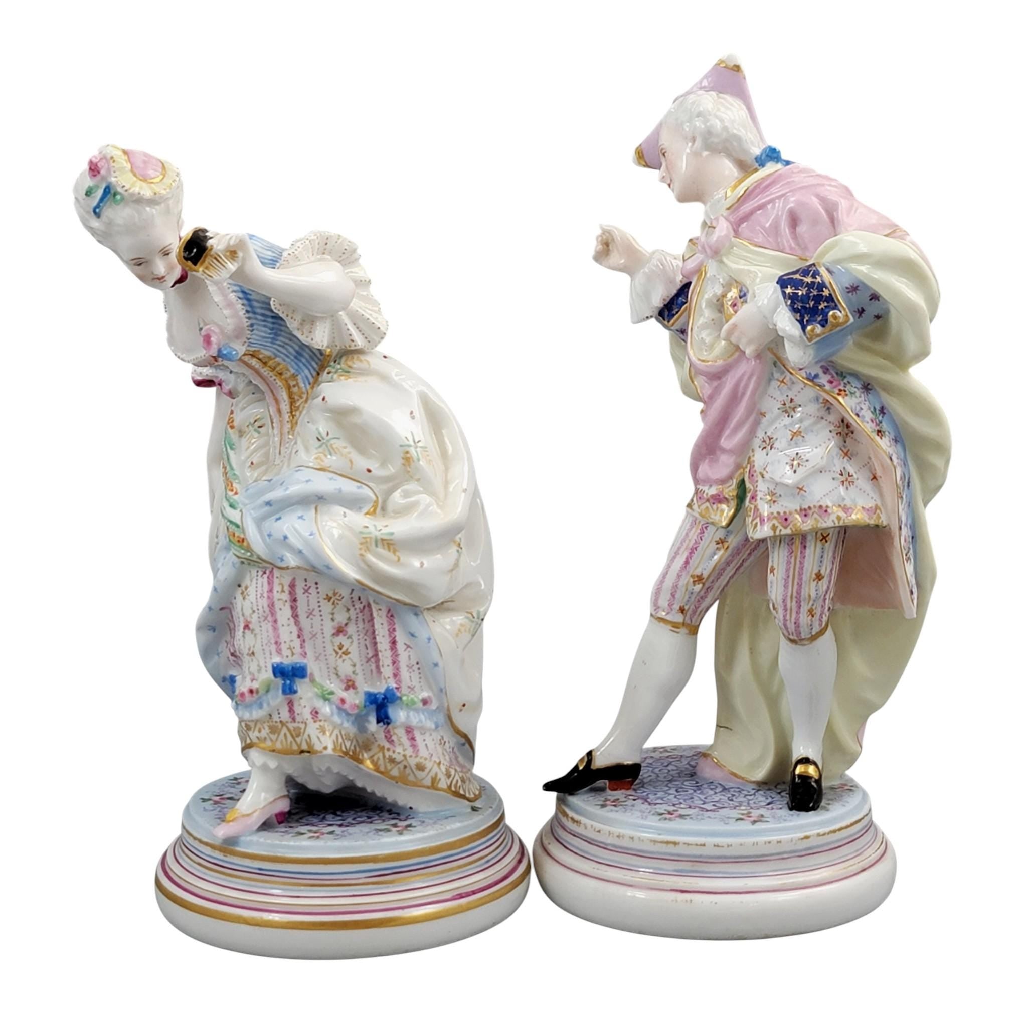 French Paris Porcelain Masquerade Figures, Gallant and Lady, Style of Vion & Baury, c. 1860