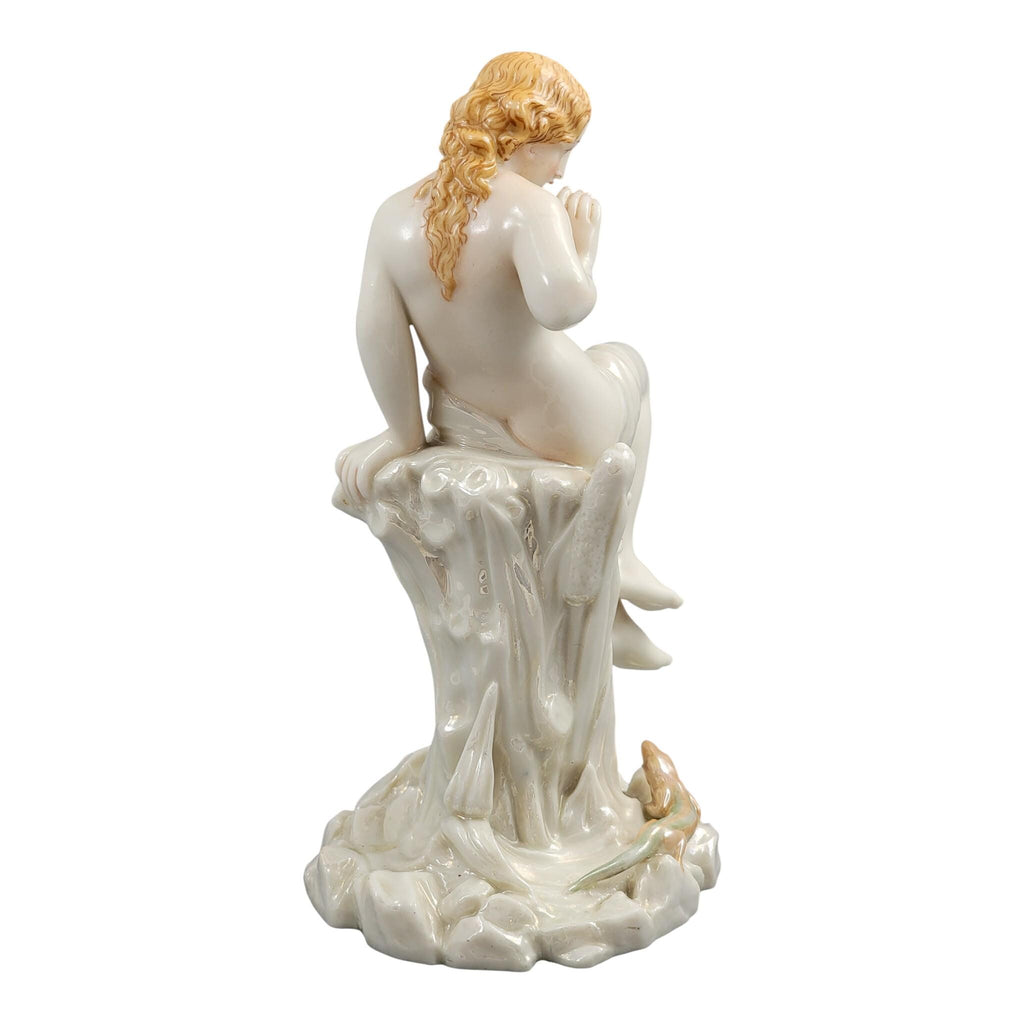 Royal Worcester iridescent porcelain maiden with lizard sculpture, c.1870