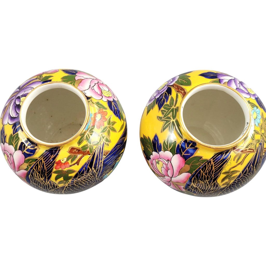 Mason’s Patent Ironstone Pair of Posy Vases with Exotic Bird, c.1915