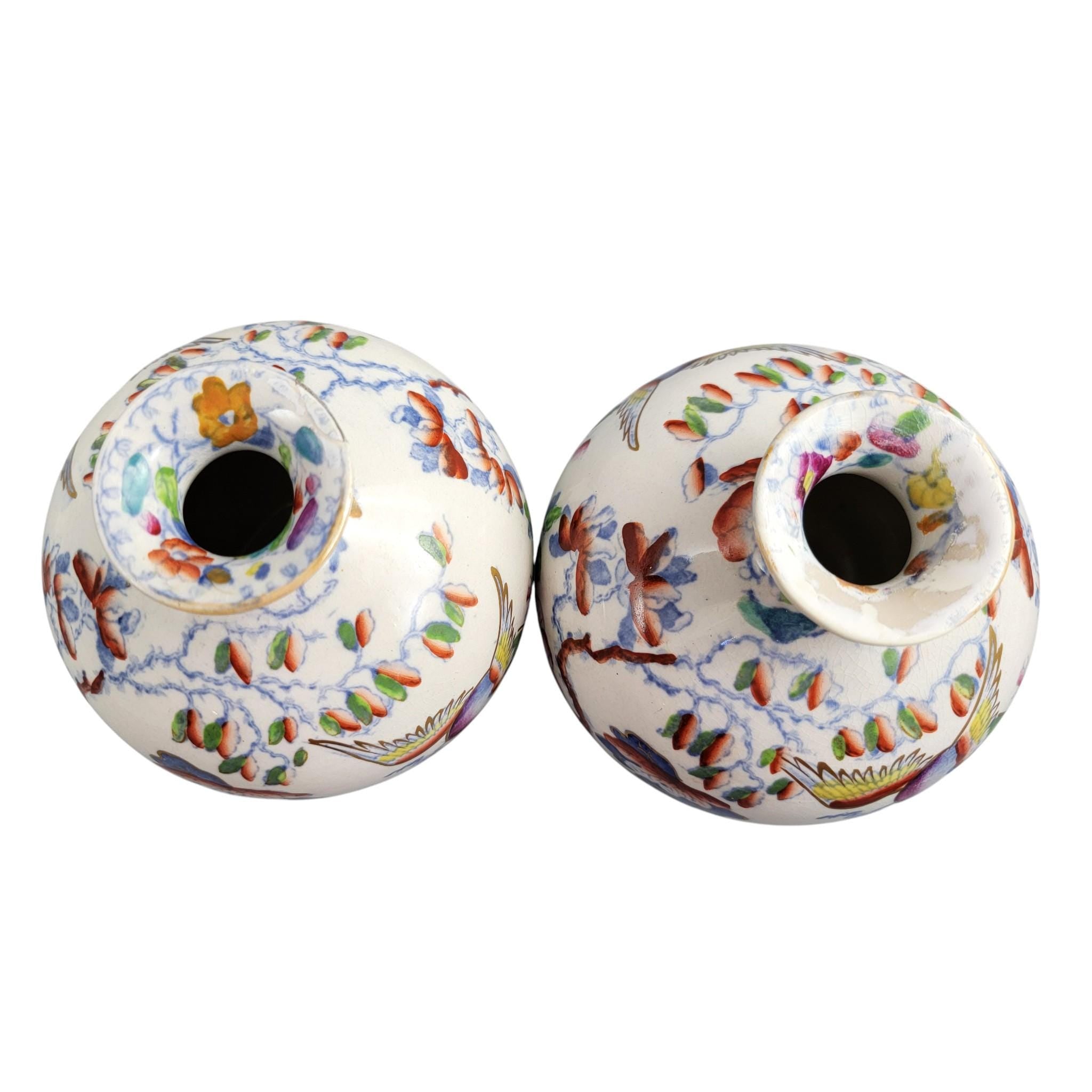 Mason’s Ironstone Posy Vases, Bird and Peony Pattern, c.1900