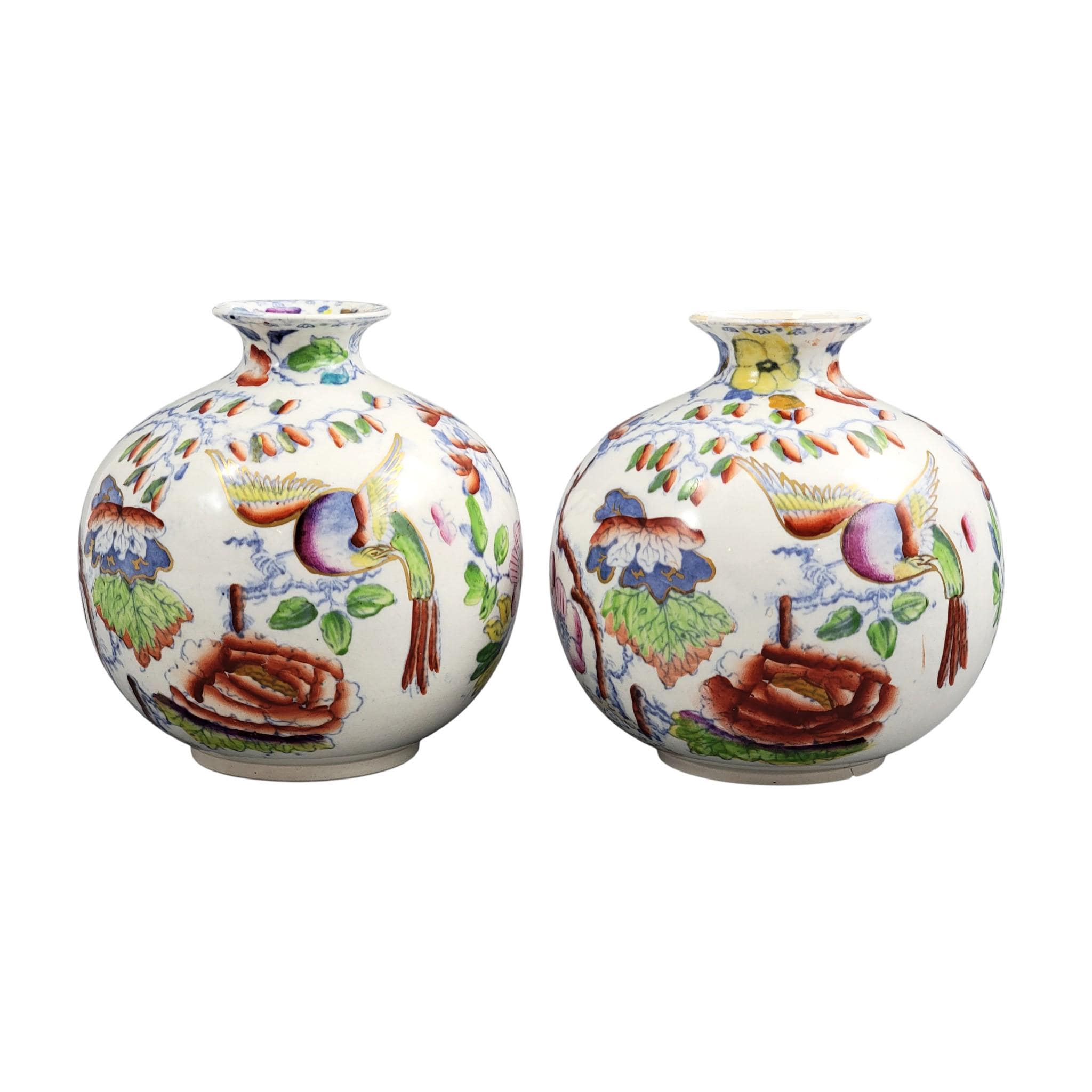 Mason’s Ironstone Posy Vases, Bird and Peony Pattern, c.1900