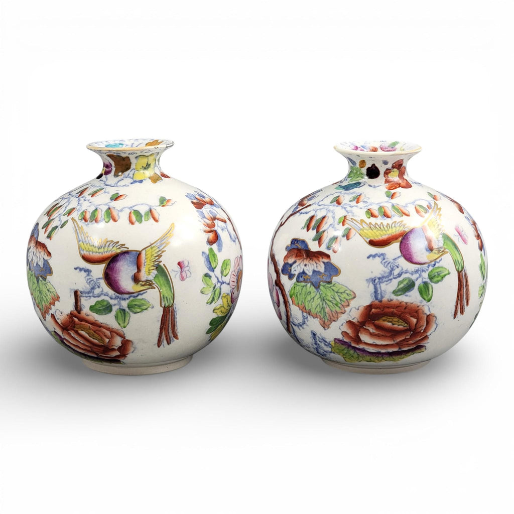 Mason’s Ironstone Posy Vases, Bird and Peony Pattern, c.1900
