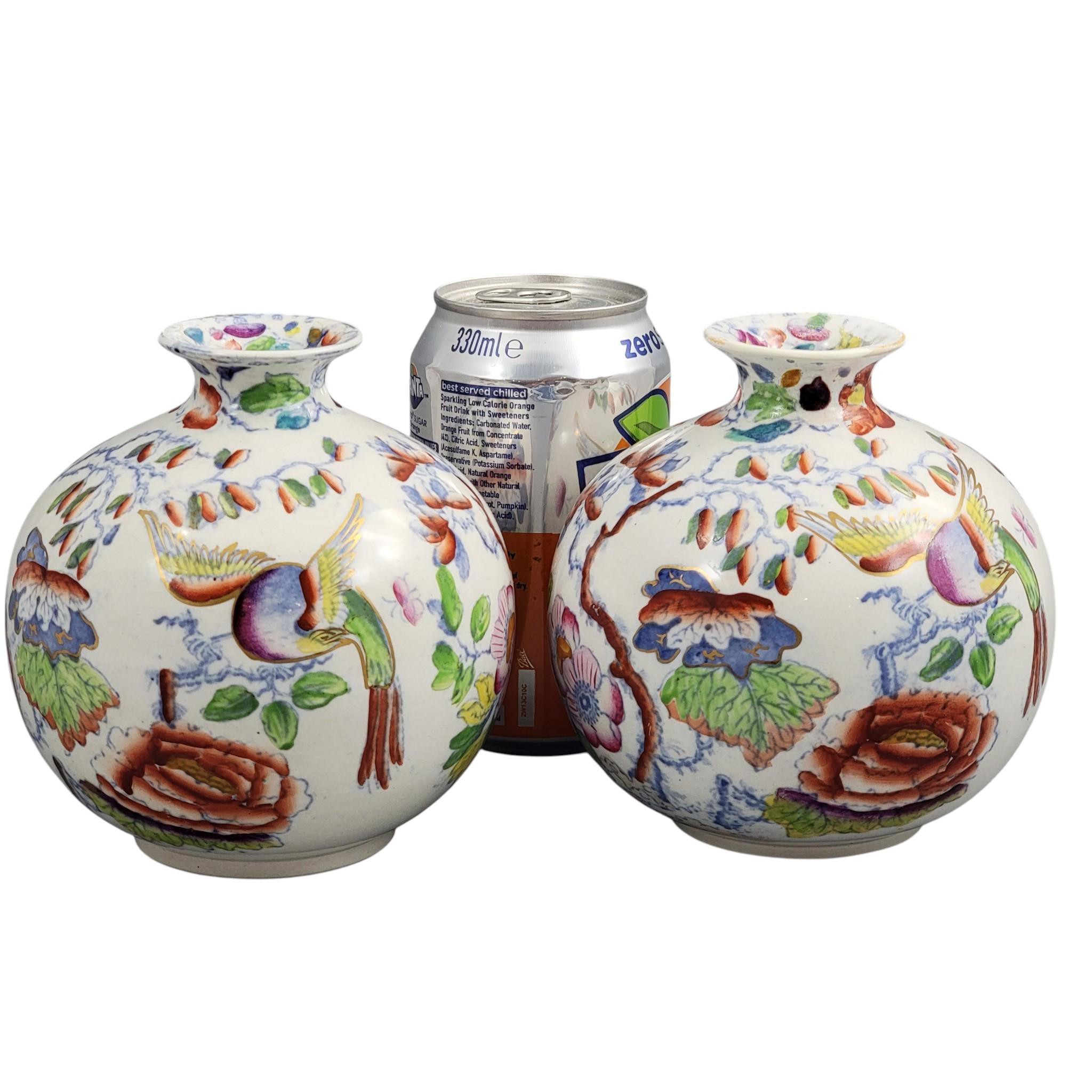 Mason’s Ironstone Posy Vases, Bird and Peony Pattern, c.1900
