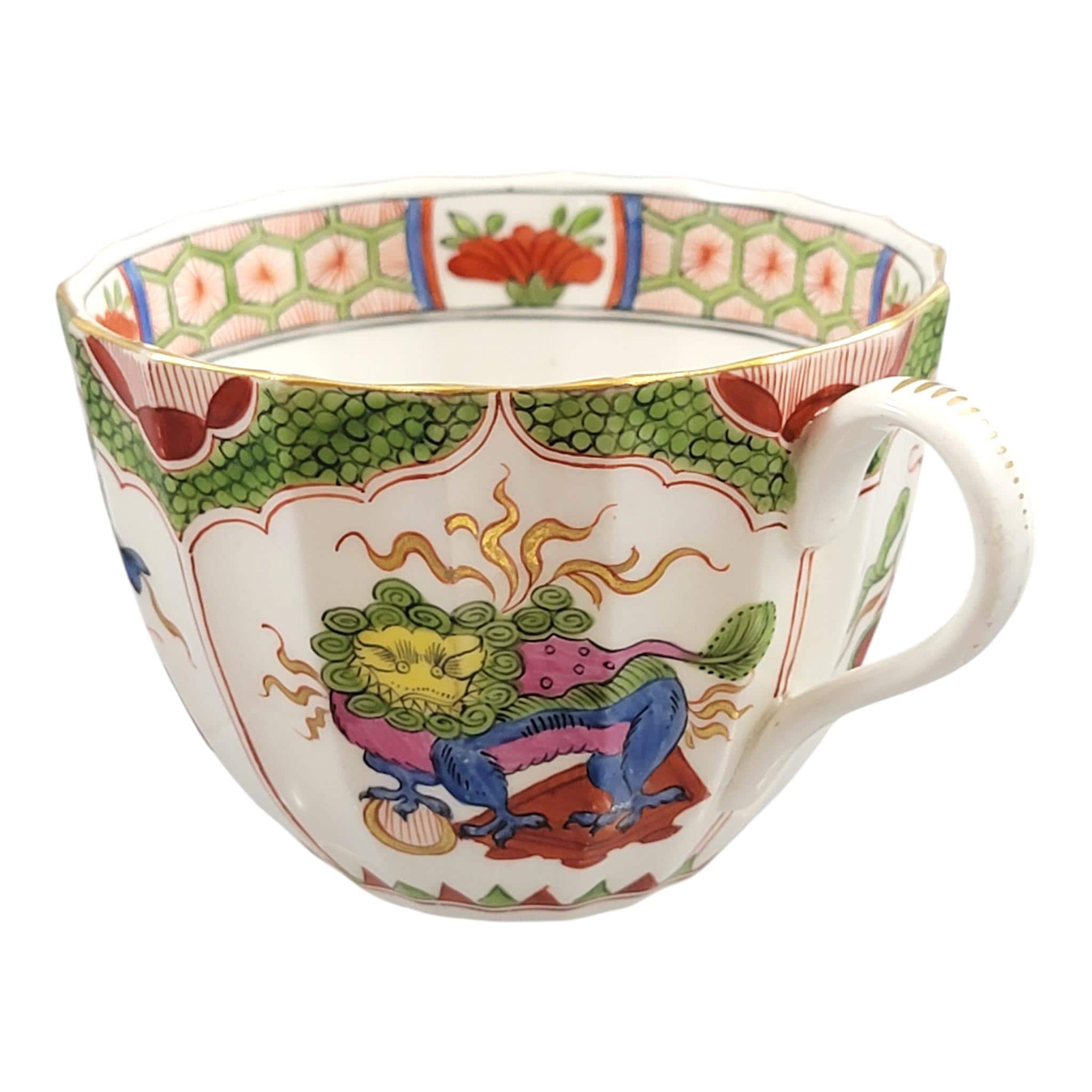 Worcester Dragon in Compartments Cup and Saucer, Flight Barr & Barr Period, c.1815