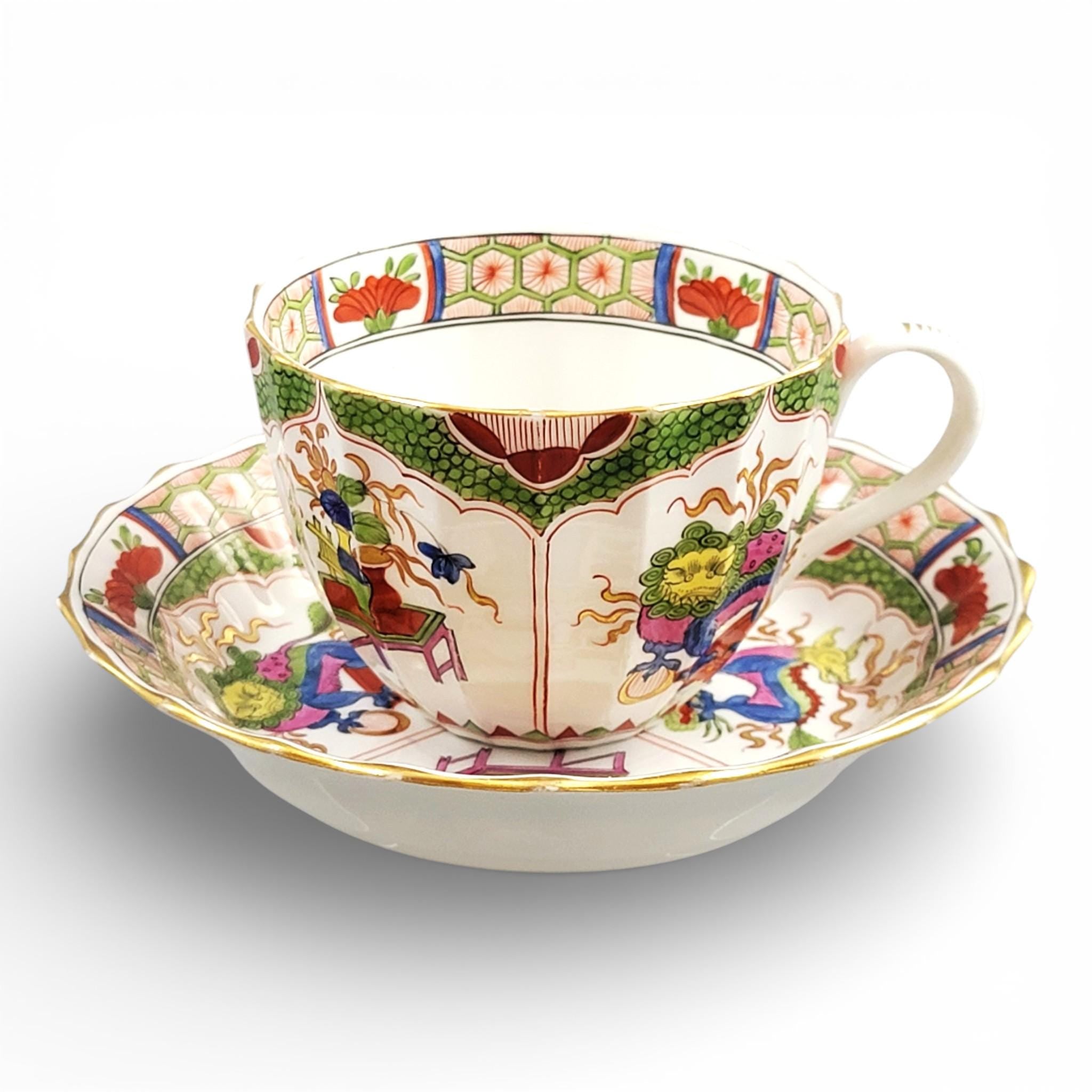 Worcester Dragon in Compartments Cup and Saucer, Flight Barr & Barr Period, c.1815