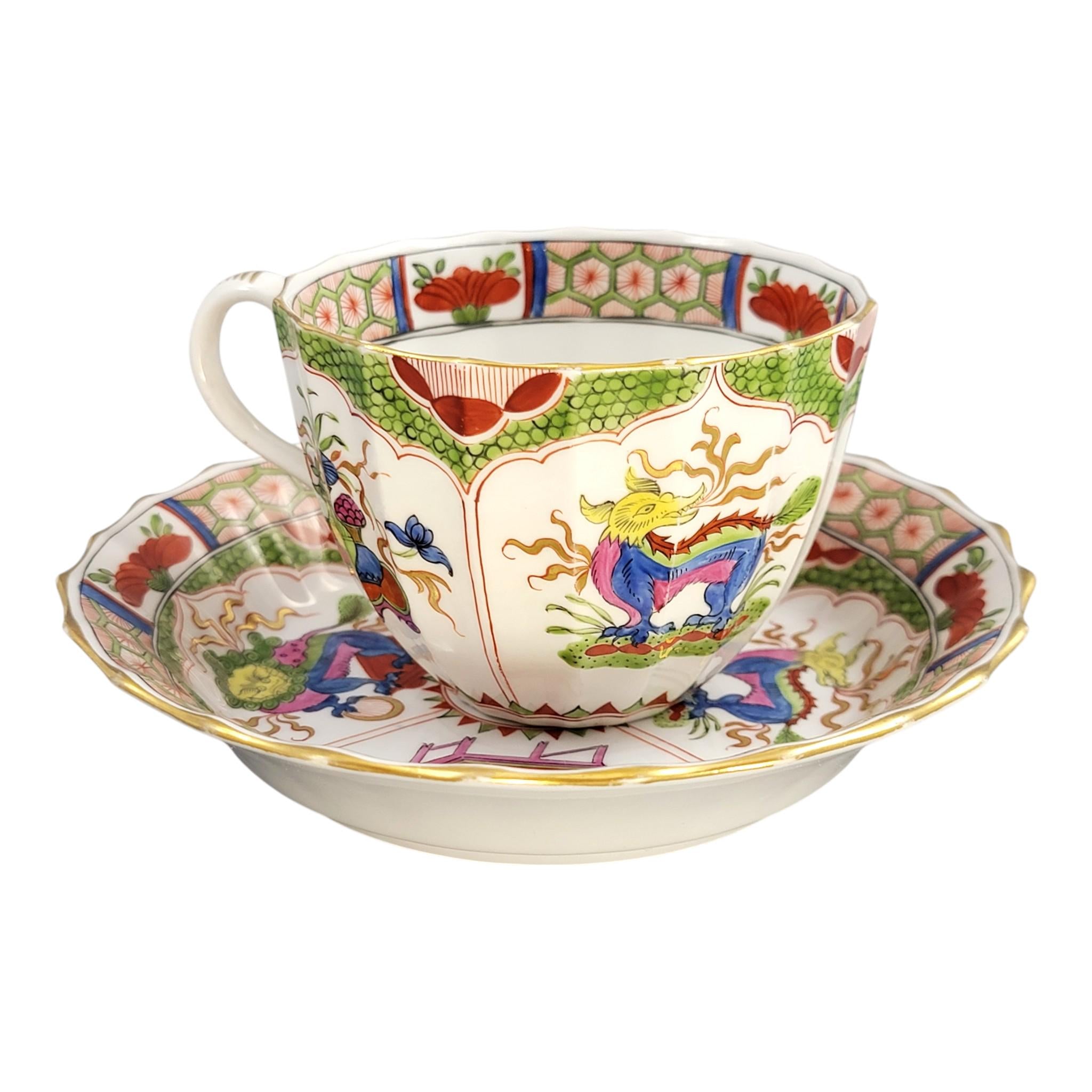 Worcester Dragon in Compartments Cup and Saucer, Flight Barr & Barr Period, c.1815