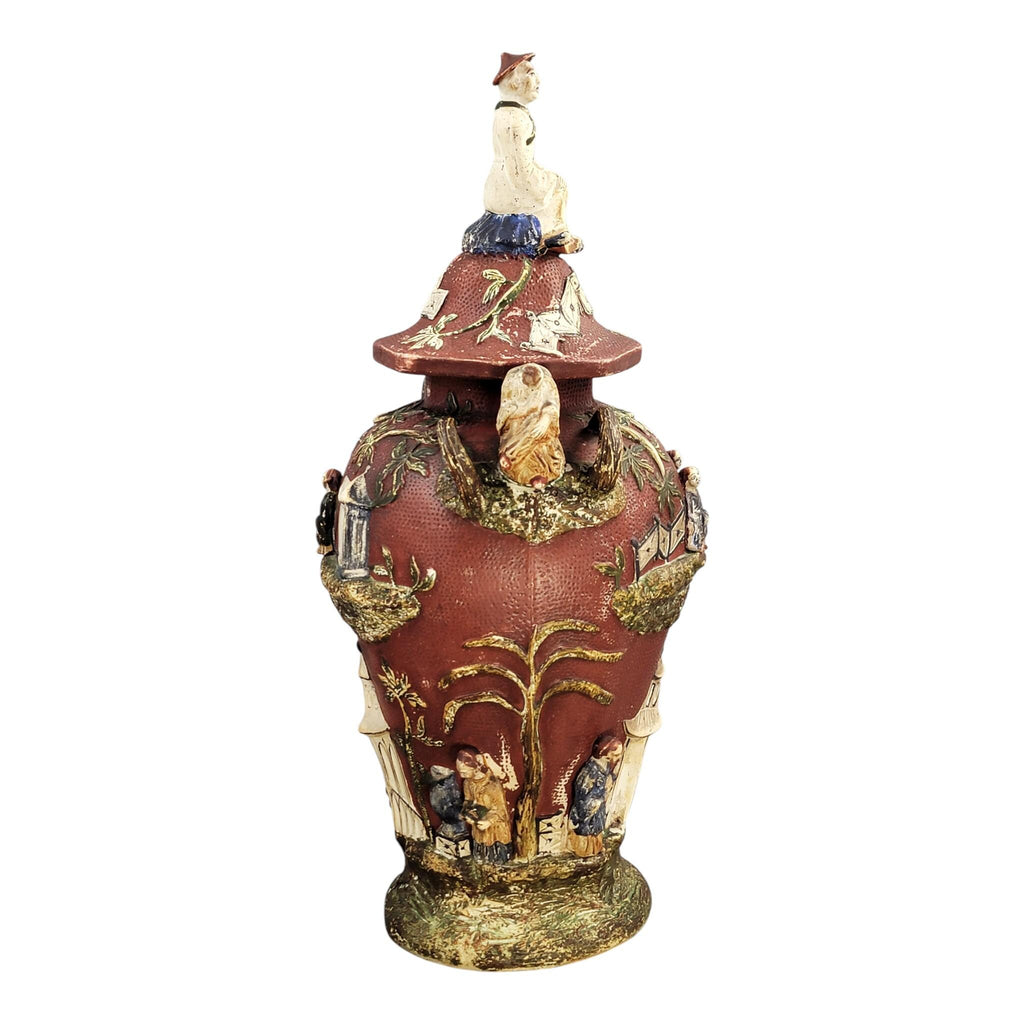 Rare Continental Maiolica Chinoiserie Vase with Cover, c. 1860–1880