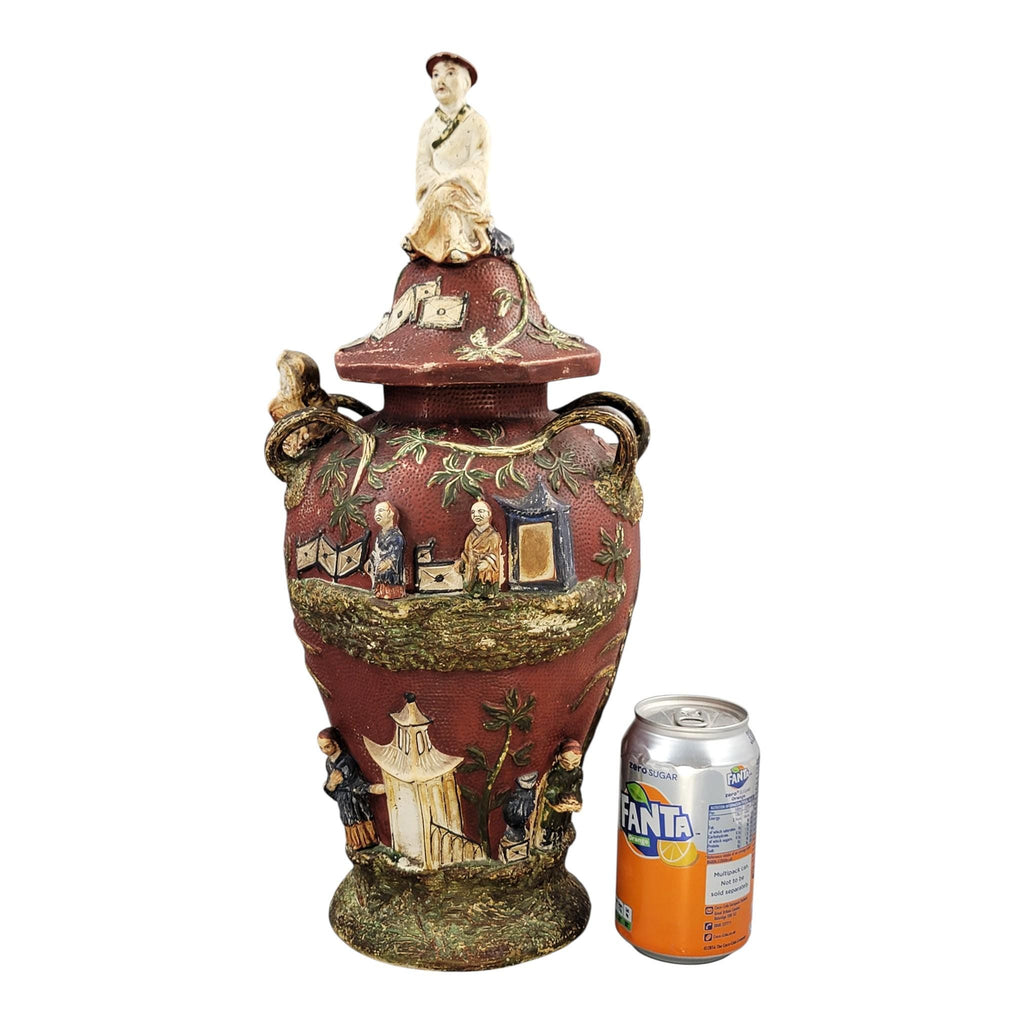 Rare Continental Maiolica Chinoiserie Vase with Cover, c. 1860–1880