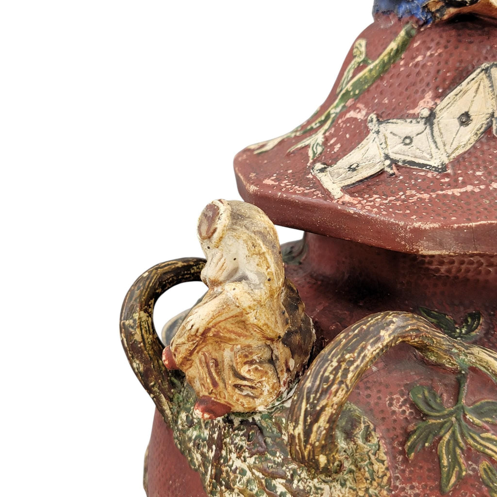 Rare Continental Maiolica Chinoiserie Vase with Cover, c. 1860–1880