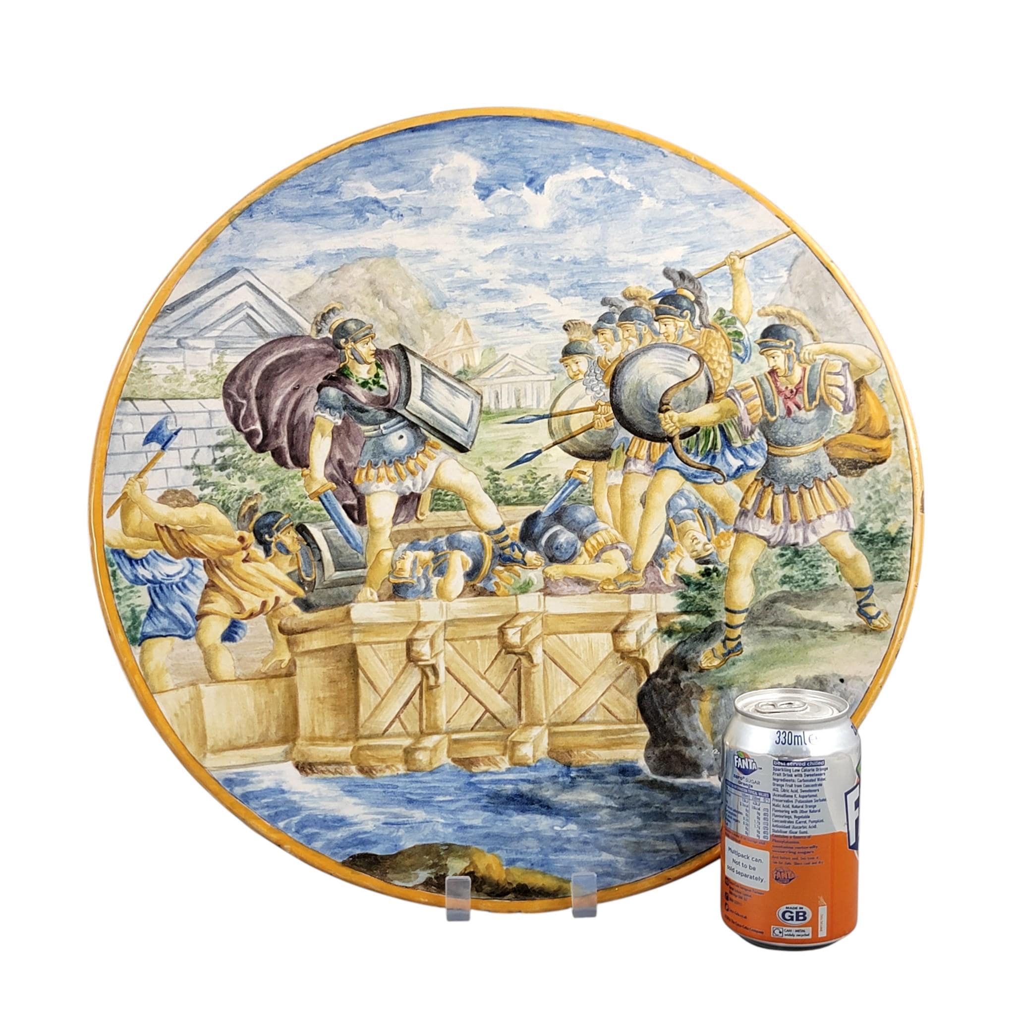 Italian Maiolica Istoriato Charger with Classical Battle Scene, Pesaro Revival, c. 1890–1915