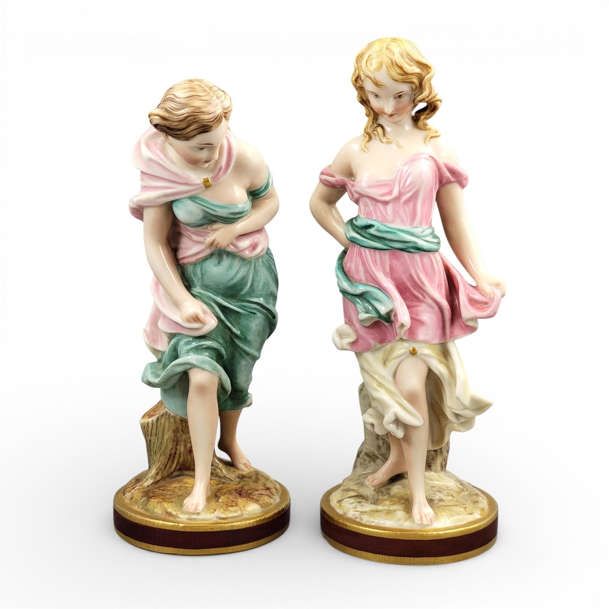 Rare Royal Worcester Porcelain Figures by James Hadley, Victorian Wind Maidens c. 1865–1878