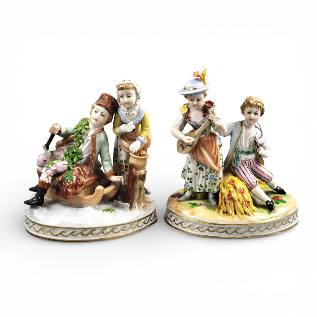 Carl Thieme Dresden Porcelain “Summer” & “Winter” Allegorical Figure Groups, c. 1902