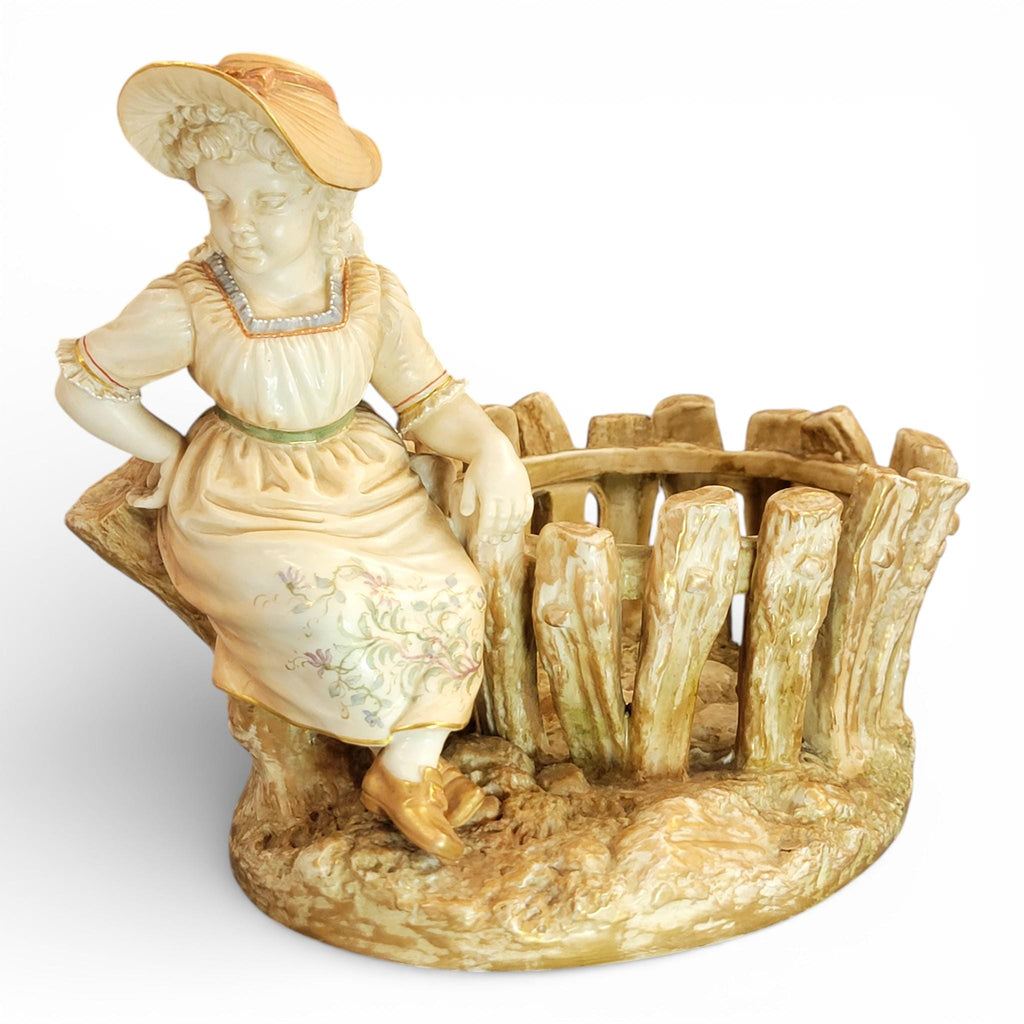 Royal Worcester Figural Jardinière “Girl by the Fence”, James Hadley, 1888