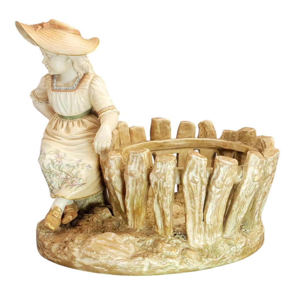 Royal Worcester Figural Jardinière “Girl by the Fence”, James Hadley, 1888