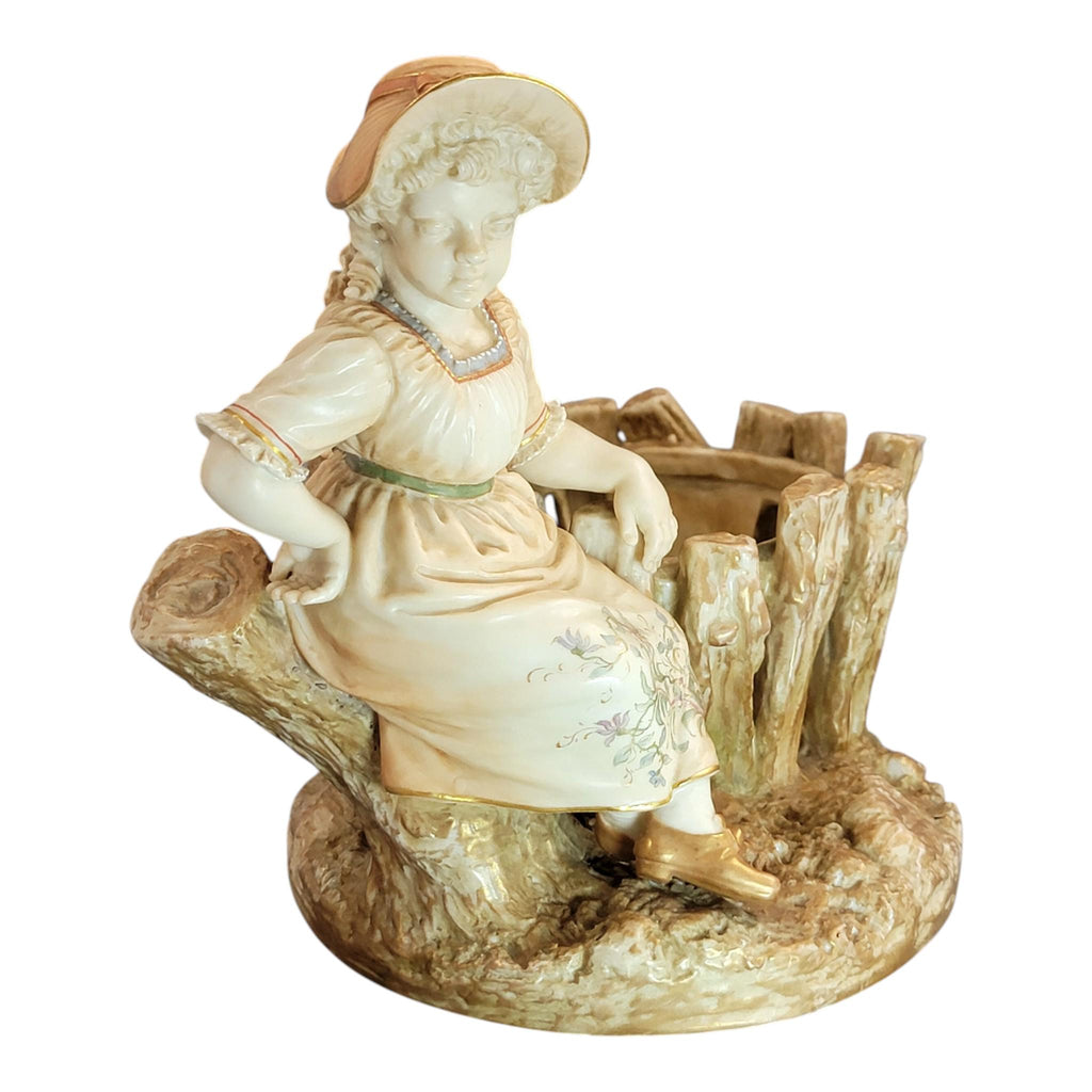 Royal Worcester Figural Jardinière “Girl by the Fence”, James Hadley, 1888