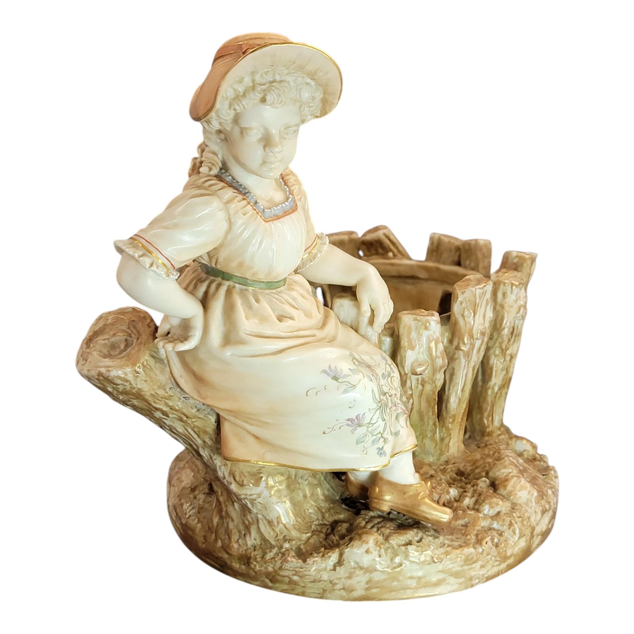 Royal Worcester Figural Jardinière “Girl by the Fence”, James Hadley, 1888