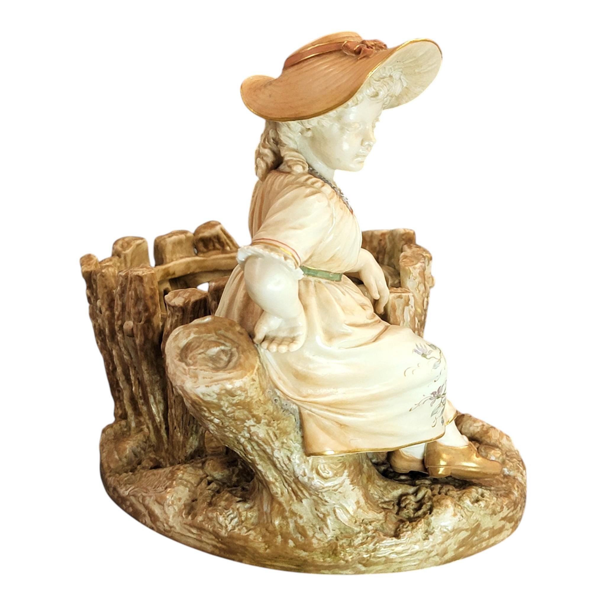 Royal Worcester Figural Jardinière “Girl by the Fence”, James Hadley, 1888