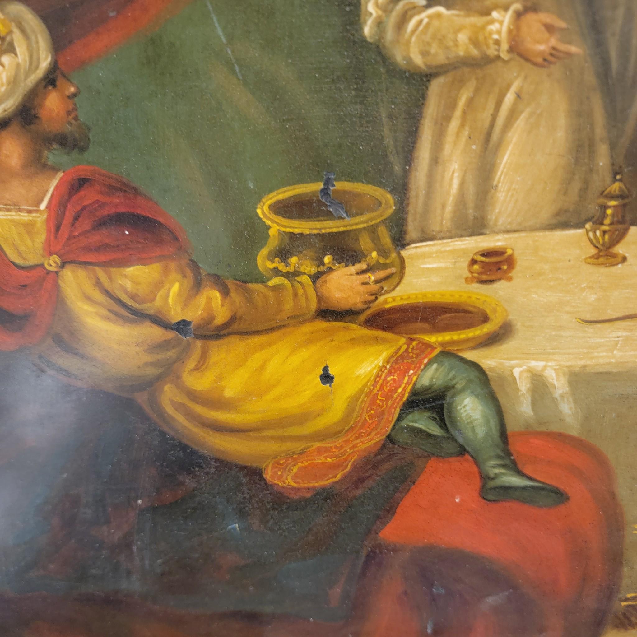 Exquisite 30" Victorian Toleware Tray, Biblical Scene, Attributed to H. Meeson
