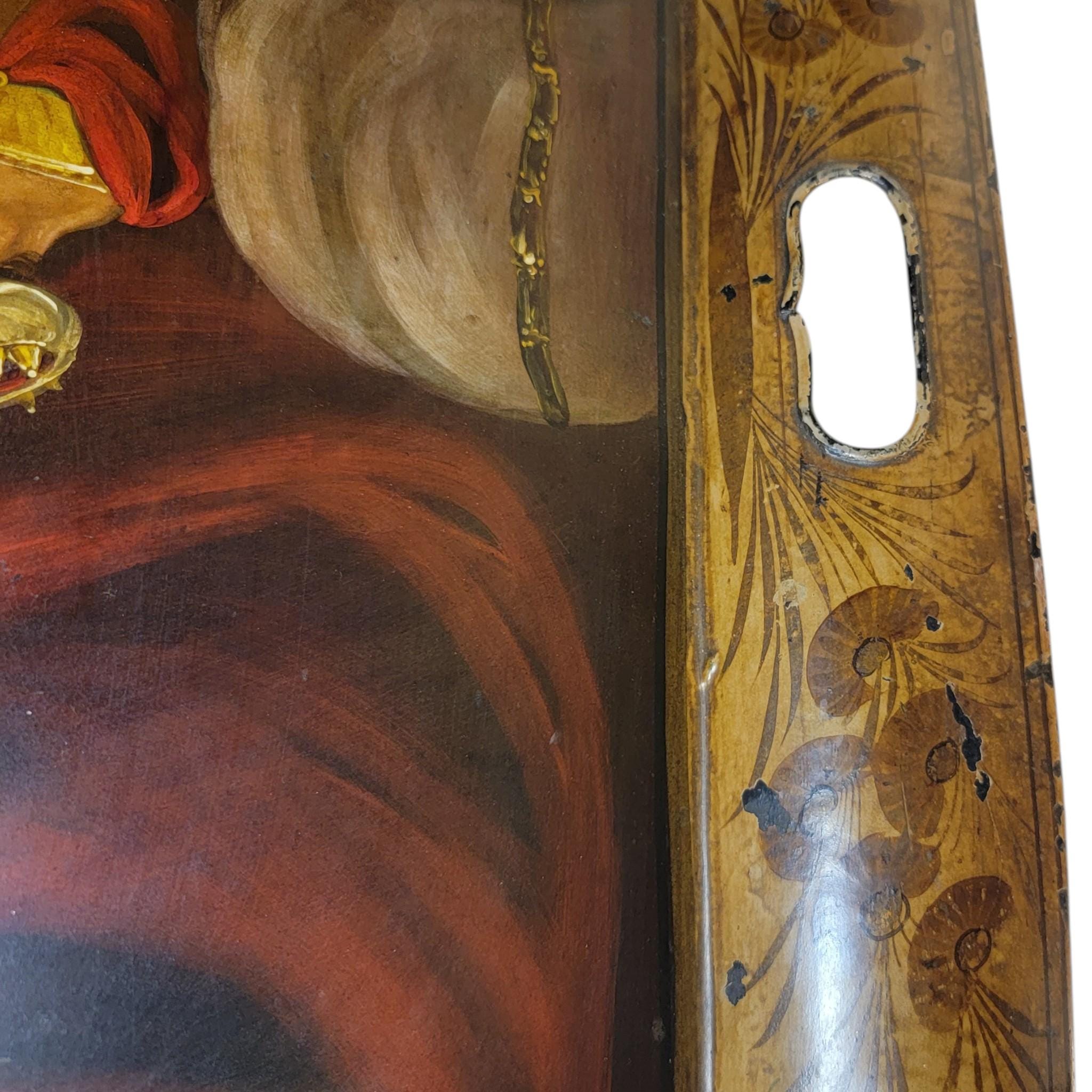 Exquisite 30" Victorian Toleware Tray, Biblical Scene, Attributed to H. Meeson