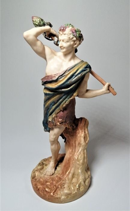 James Hadley - Royal Worcester - Figurine, Satyr with Staff, Pattern 1440 - Porcelain