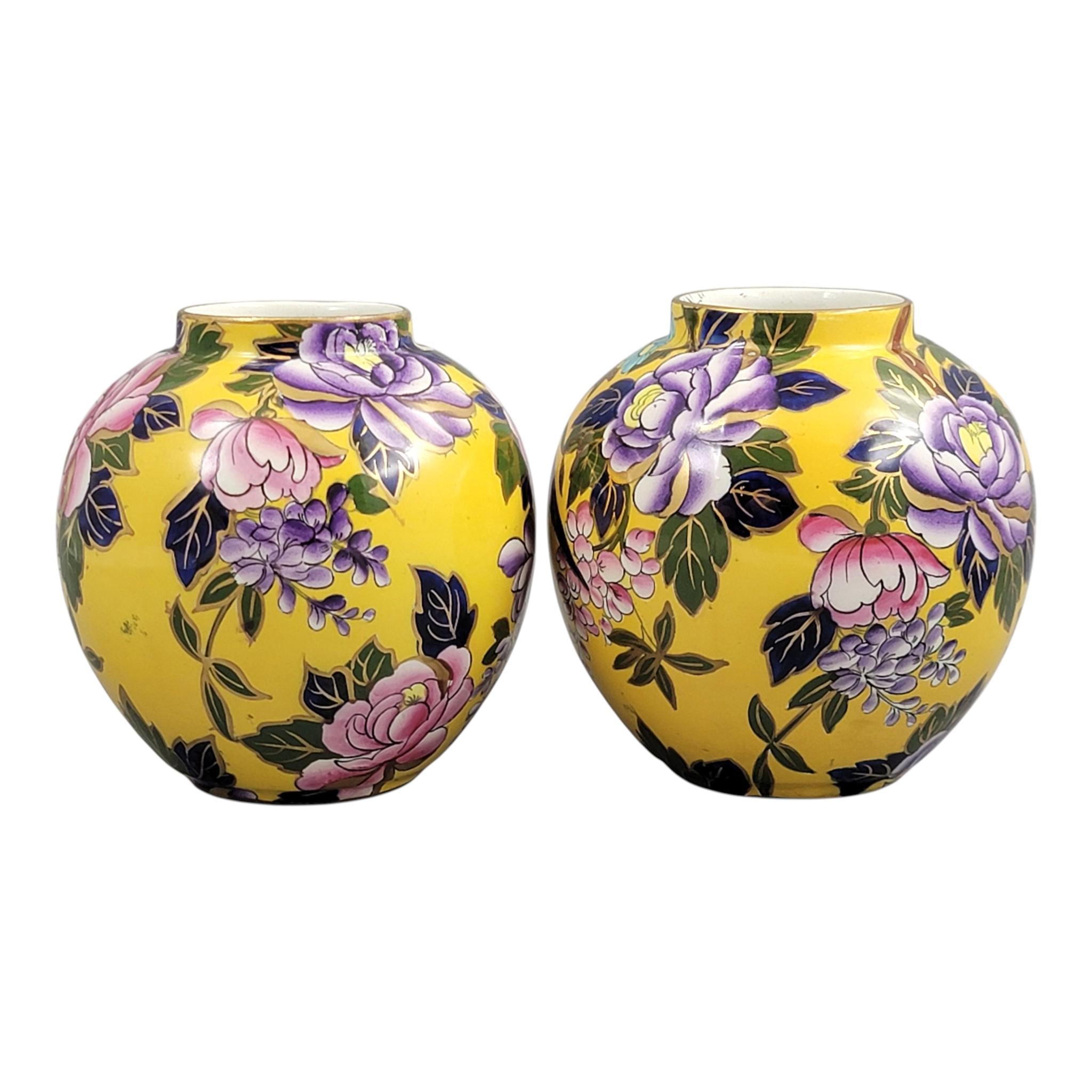 Mason’s Patent Ironstone Pair of Posy Vases with Exotic Bird, c.1915