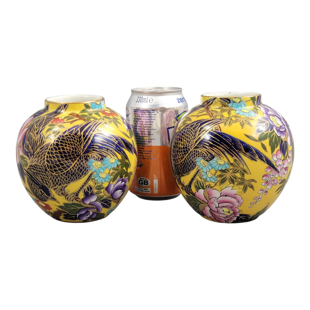 Mason’s Patent Ironstone Pair of Posy Vases with Exotic Bird, c.1915