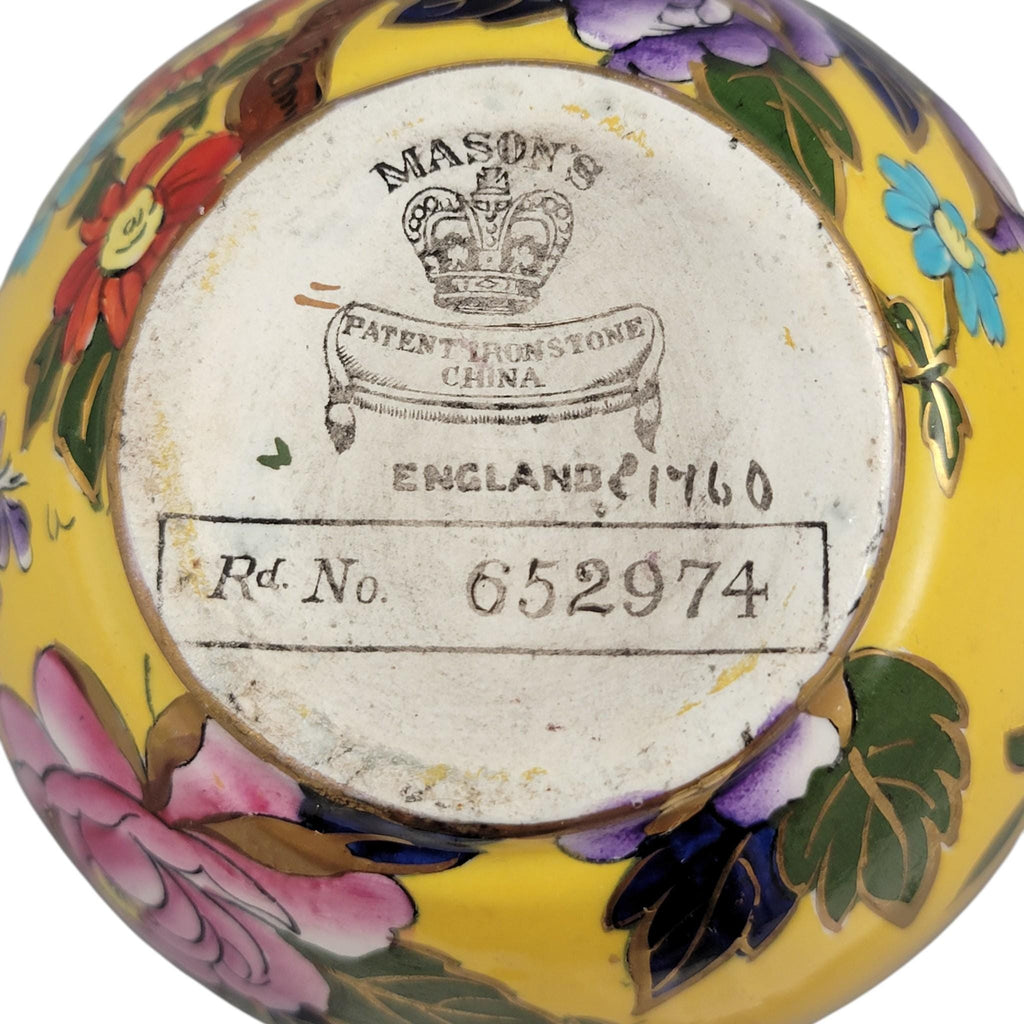 Mason’s Patent Ironstone Pair of Posy Vases with Exotic Bird, c.1915