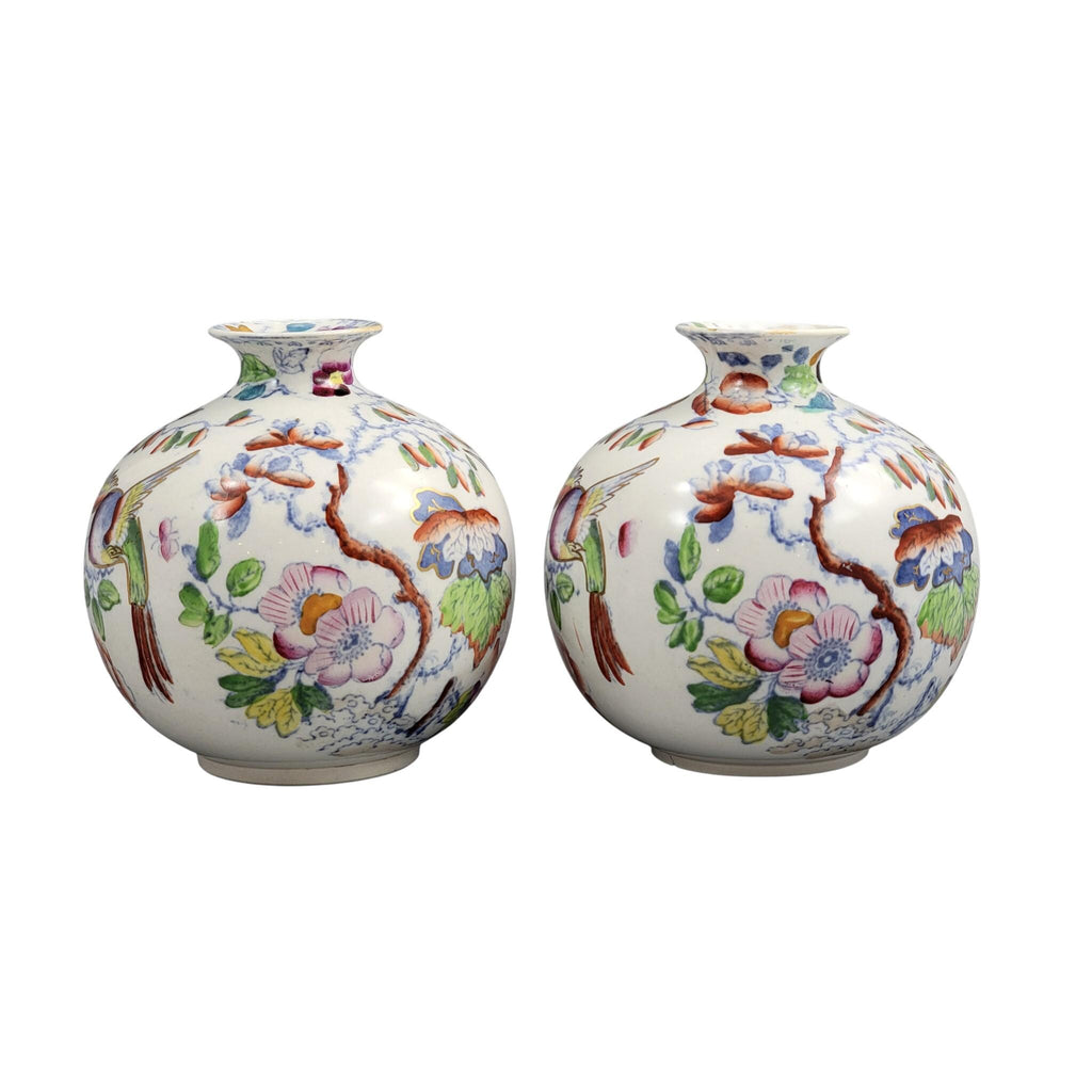 Mason’s Ironstone Posy Vases, Bird and Peony Pattern, c.1900