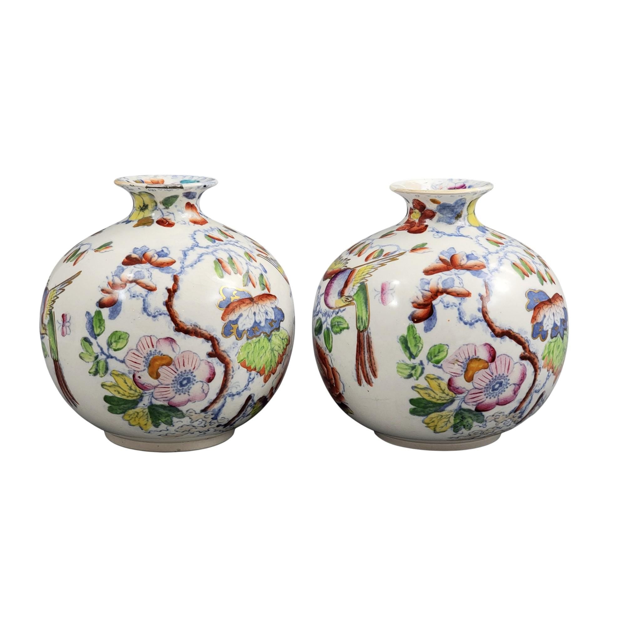 Mason’s Ironstone Posy Vases, Bird and Peony Pattern, c.1900