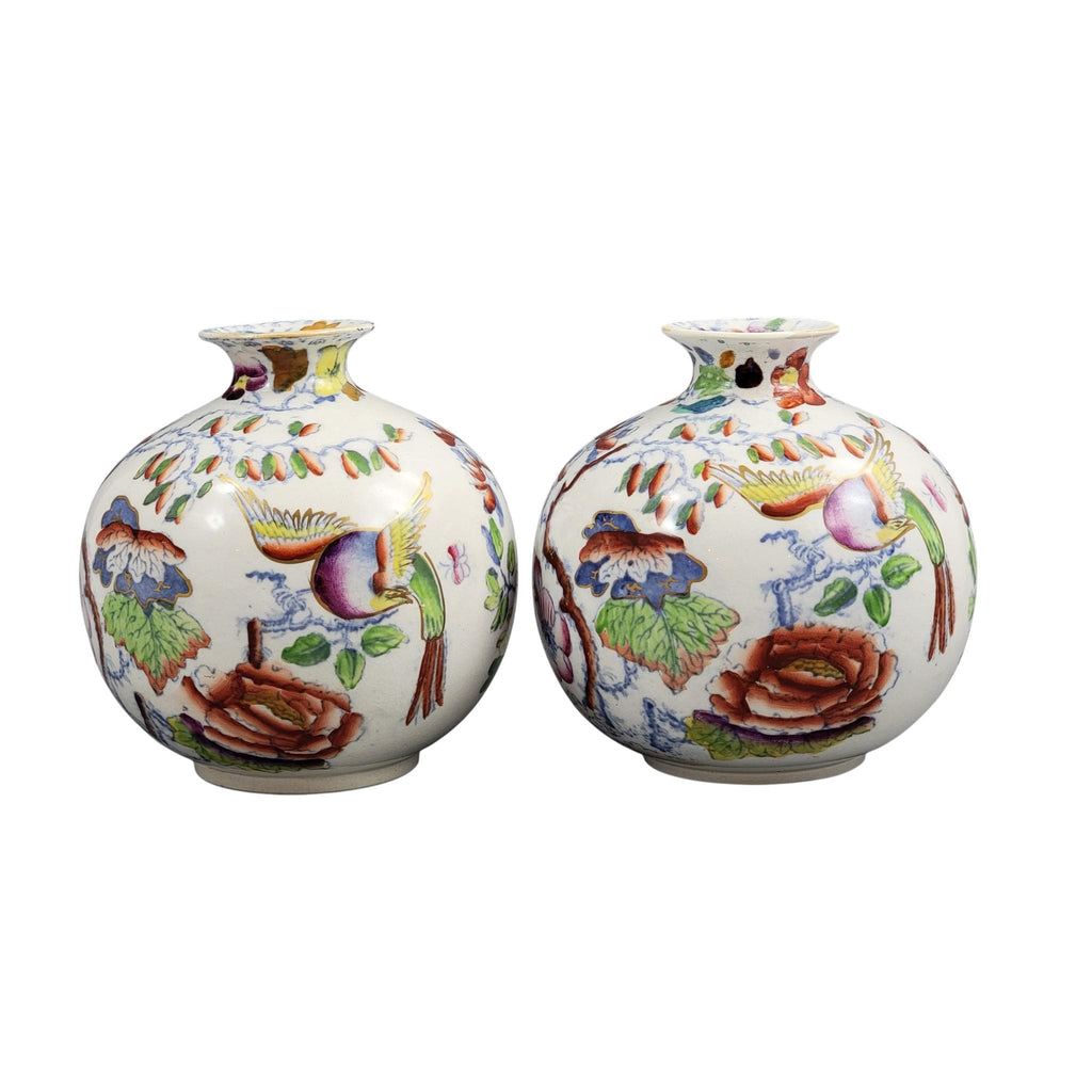 Mason’s Ironstone Posy Vases, Bird and Peony Pattern, c.1900