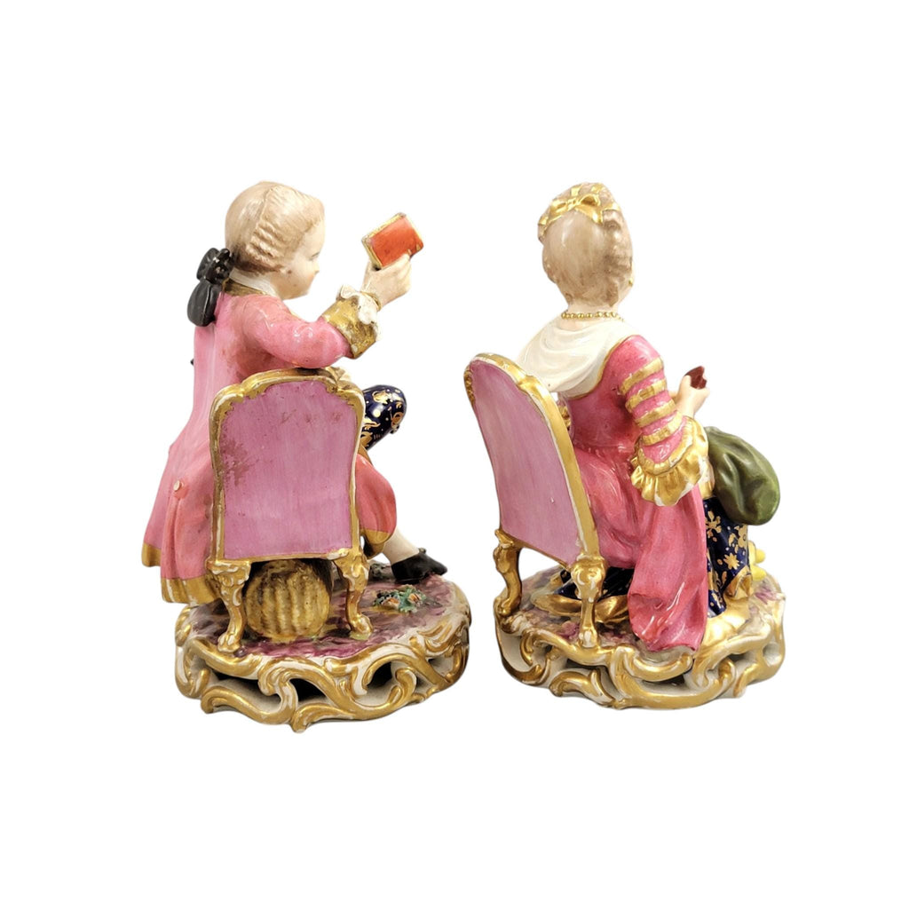 Derby Pair of Porcelain Figures “Boy Reading a Book and Girl Tatting”, c. 1785