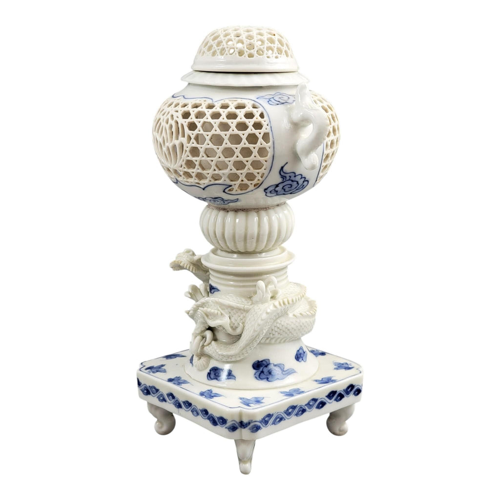 Hirado Reticulated Dragon Koro, Meiji Period Japanese Porcelain, c.1880