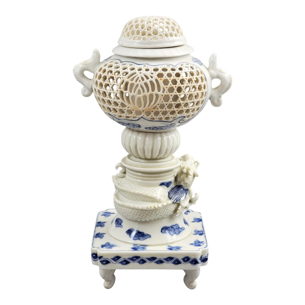 Hirado Reticulated Dragon Koro, Meiji Period Japanese Porcelain, c.1880