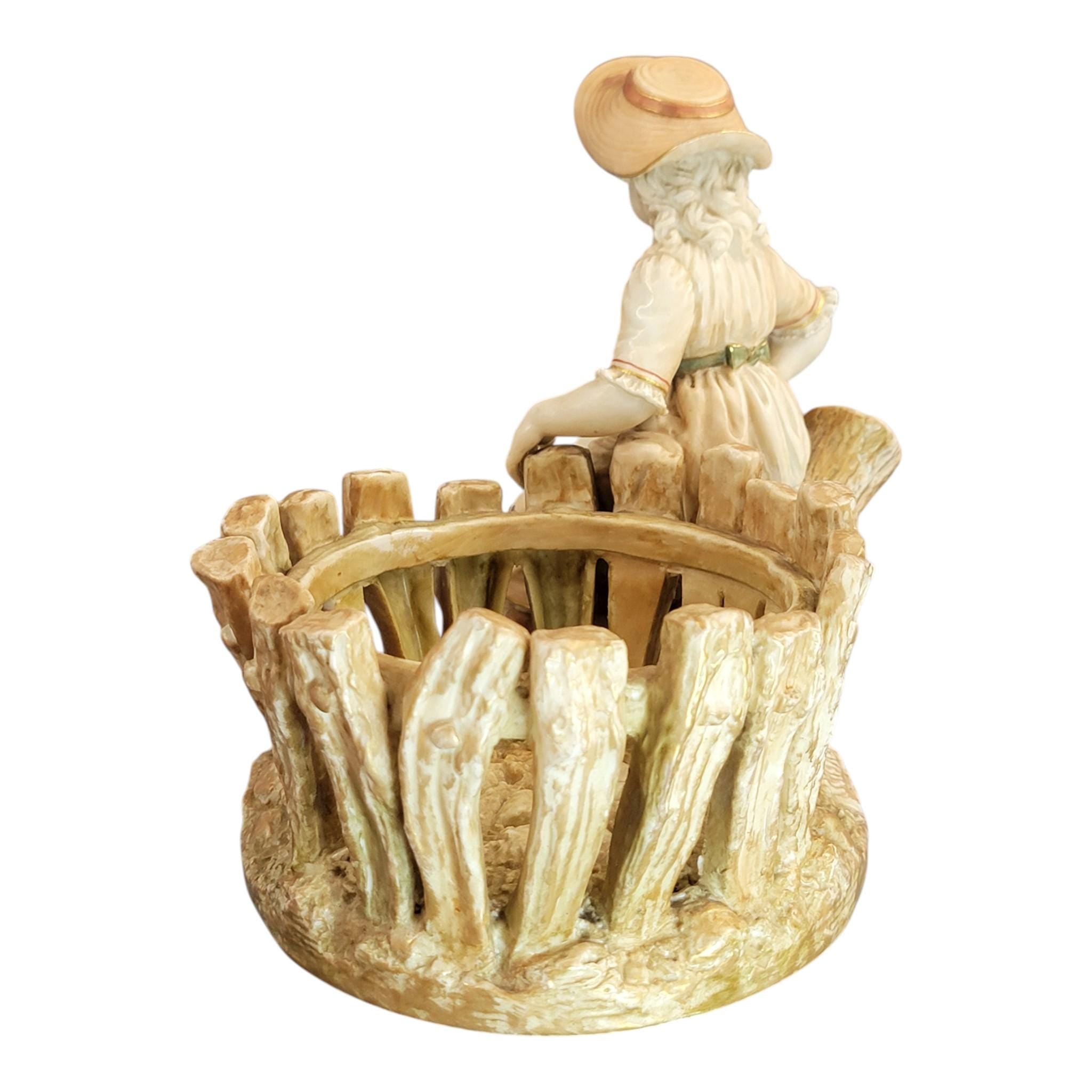 Royal Worcester Figural Jardinière “Girl by the Fence”, James Hadley, 1888