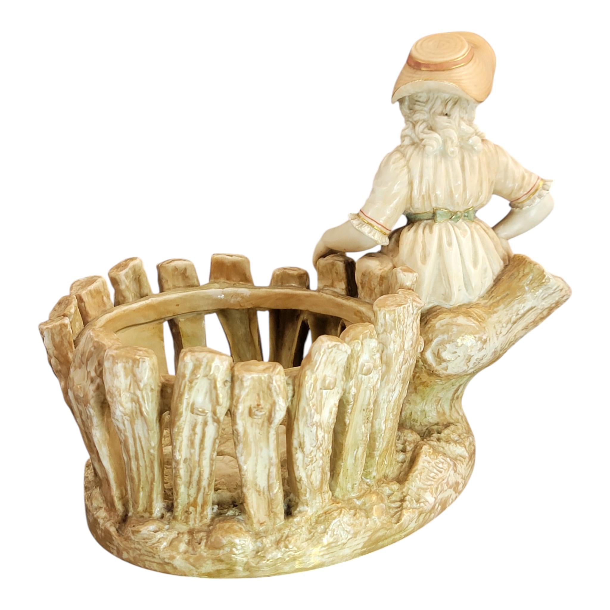 Royal Worcester Figural Jardinière “Girl by the Fence”, James Hadley, 1888