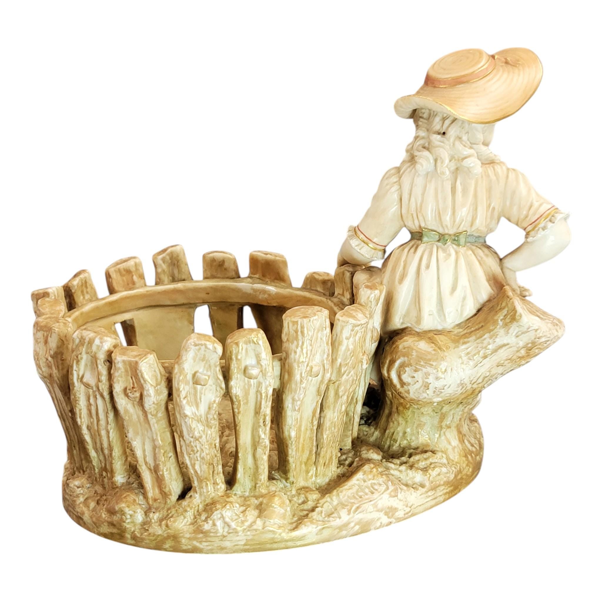 Royal Worcester Figural Jardinière “Girl by the Fence”, James Hadley, 1888