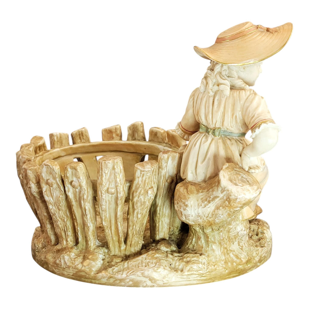 Royal Worcester Figural Jardinière “Girl by the Fence”, James Hadley, 1888