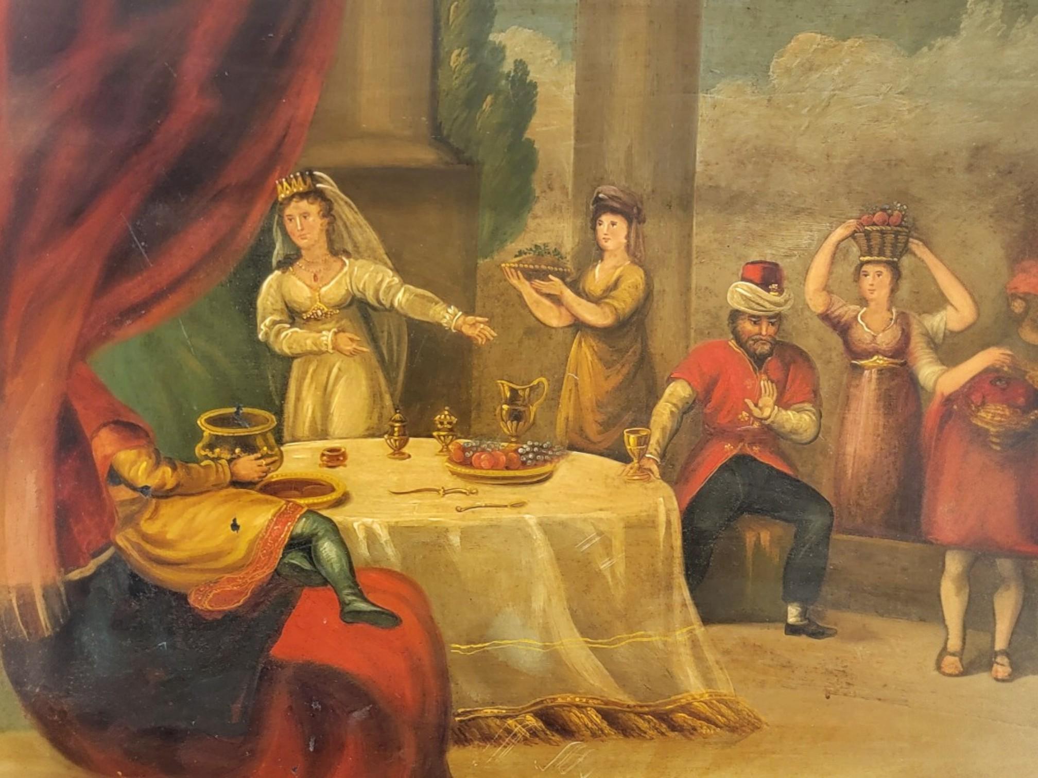 Exquisite 30" Victorian Toleware Tray, Biblical Scene, Attributed to H. Meeson