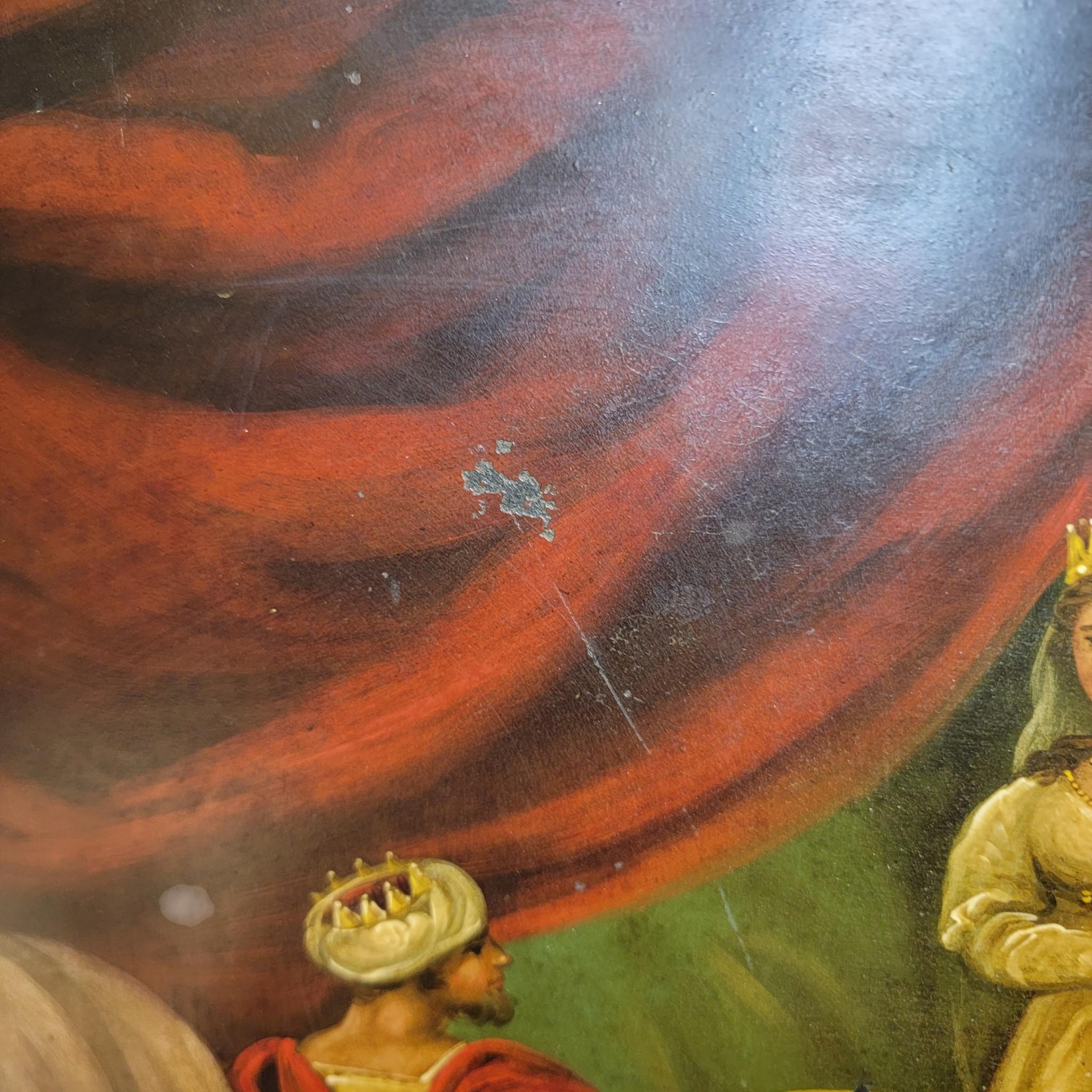Exquisite 30" Victorian Toleware Tray, Biblical Scene, Attributed to H. Meeson
