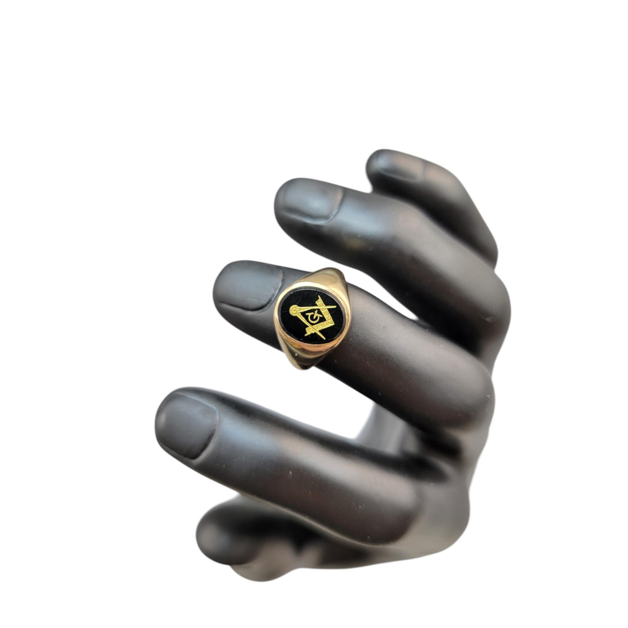 Vintage Masonic Gold Signet Ring with Onyx, Birmingham 1976