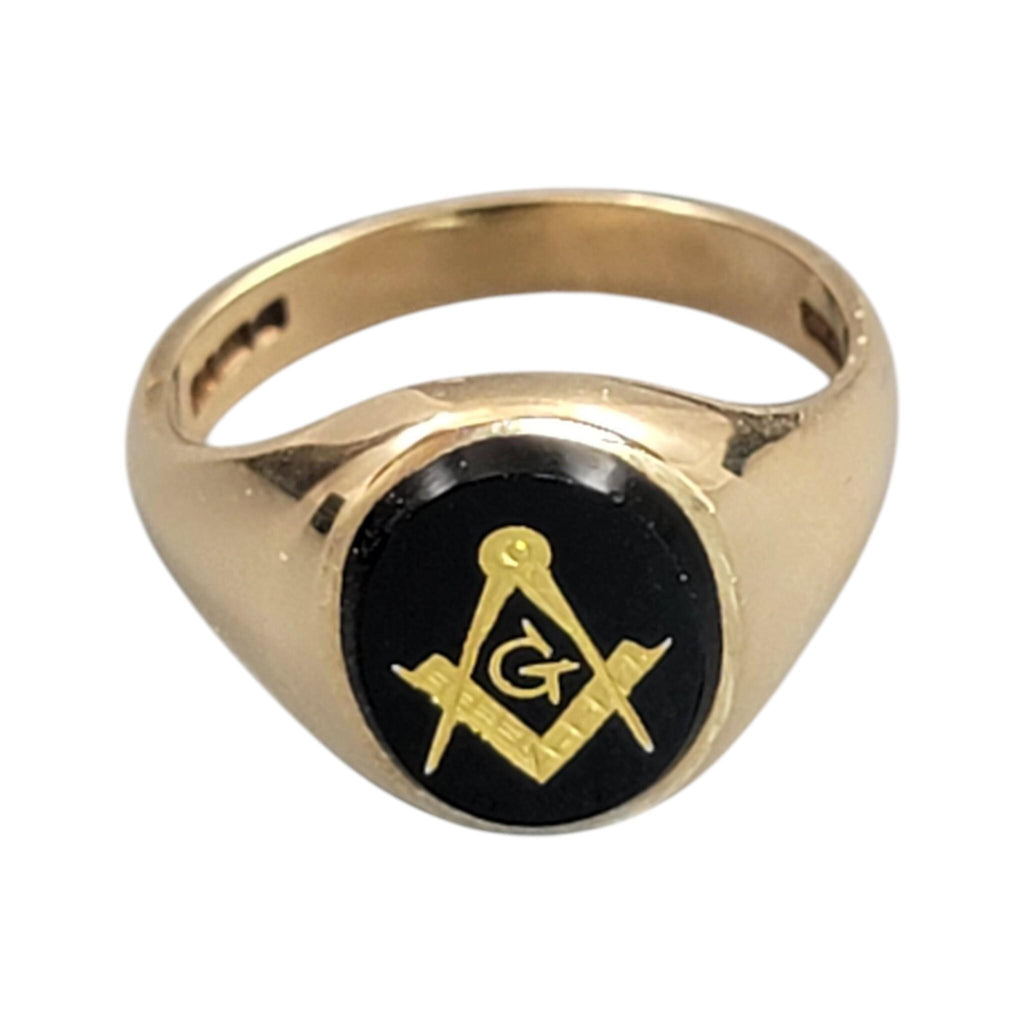 Vintage Masonic Gold Signet Ring with Onyx, Birmingham 1976