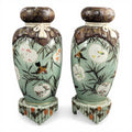 Japanese Seto porcelain vases by Kato Sanhei Meiji period on stands museum quality pair rare