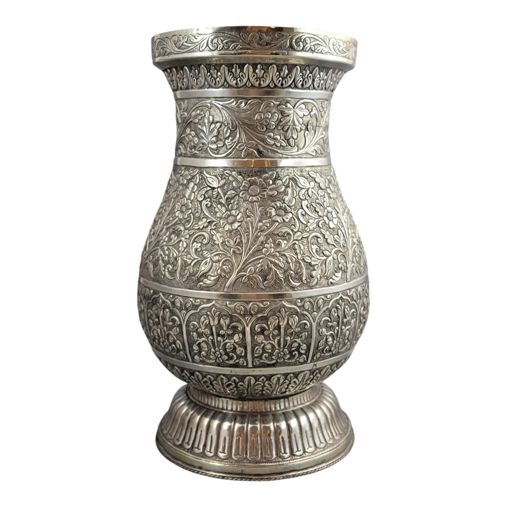 Indian silver vase Kutch Gujarat large antique repousse baluster form 3012g heavy statement piece