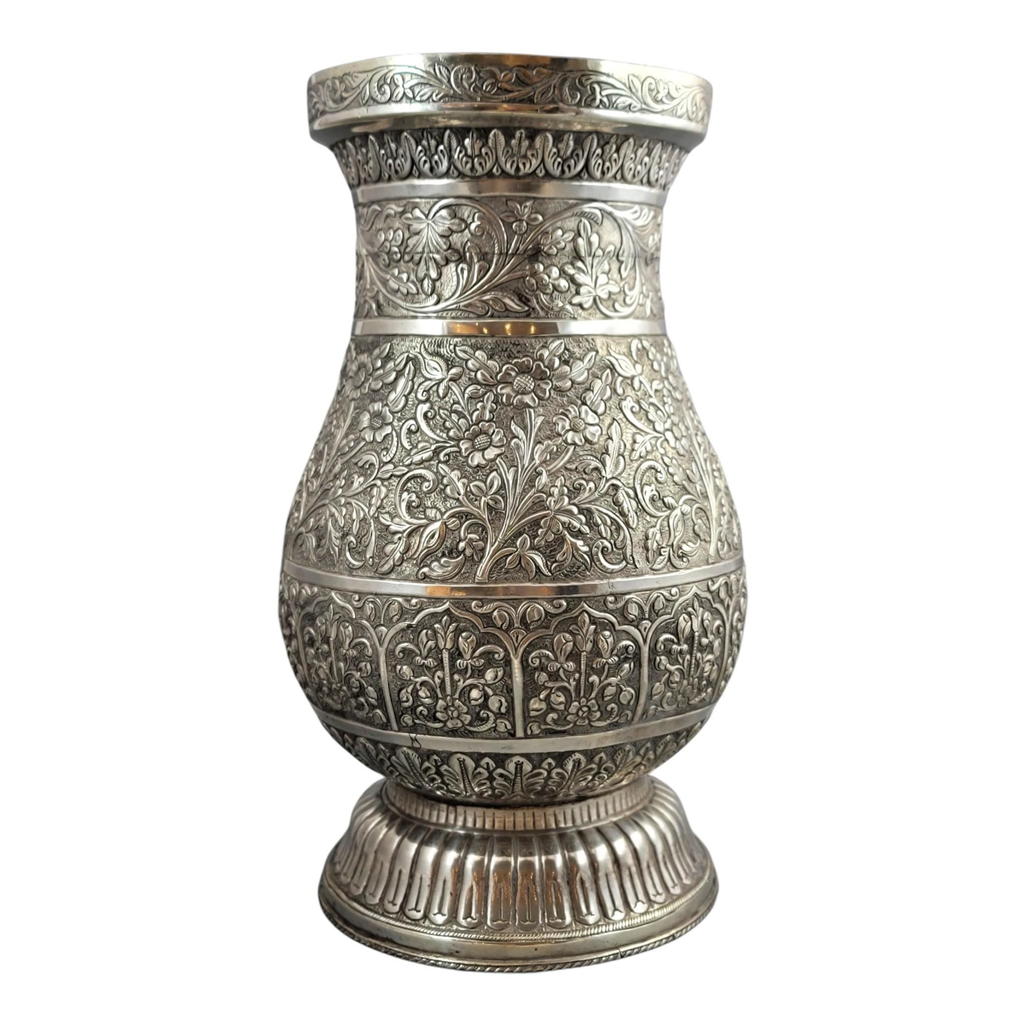 Indian silver vase Kutch Gujarat large antique repousse baluster form 3012g heavy statement piece
