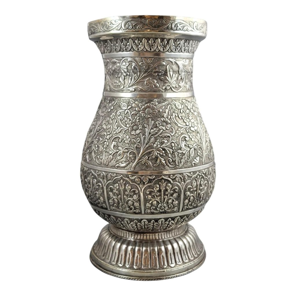 Indian silver vase Kutch Gujarat large antique repousse baluster form 3012g heavy statement piece