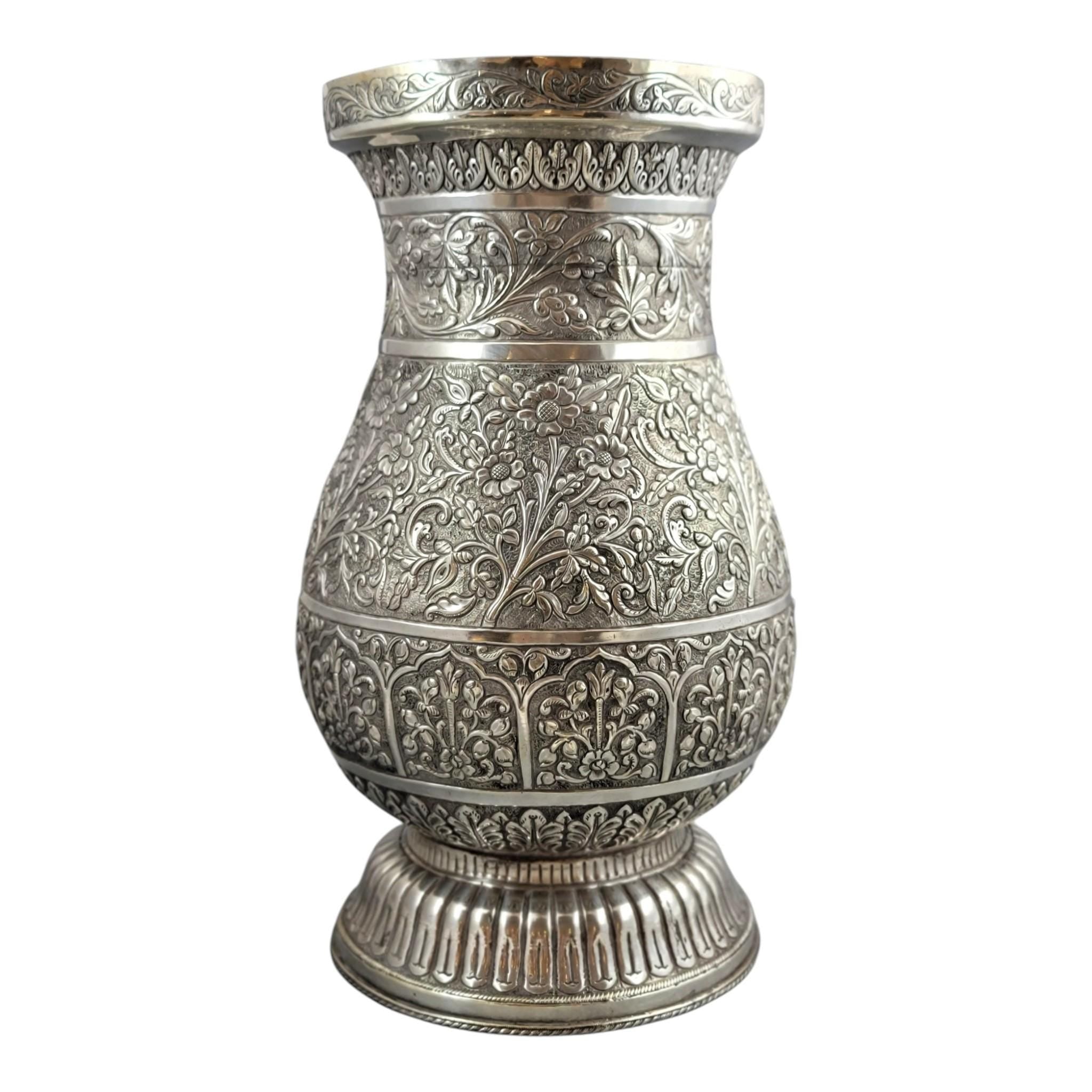Indian silver vase Kutch Gujarat large antique repousse baluster form 3012g heavy statement piece
