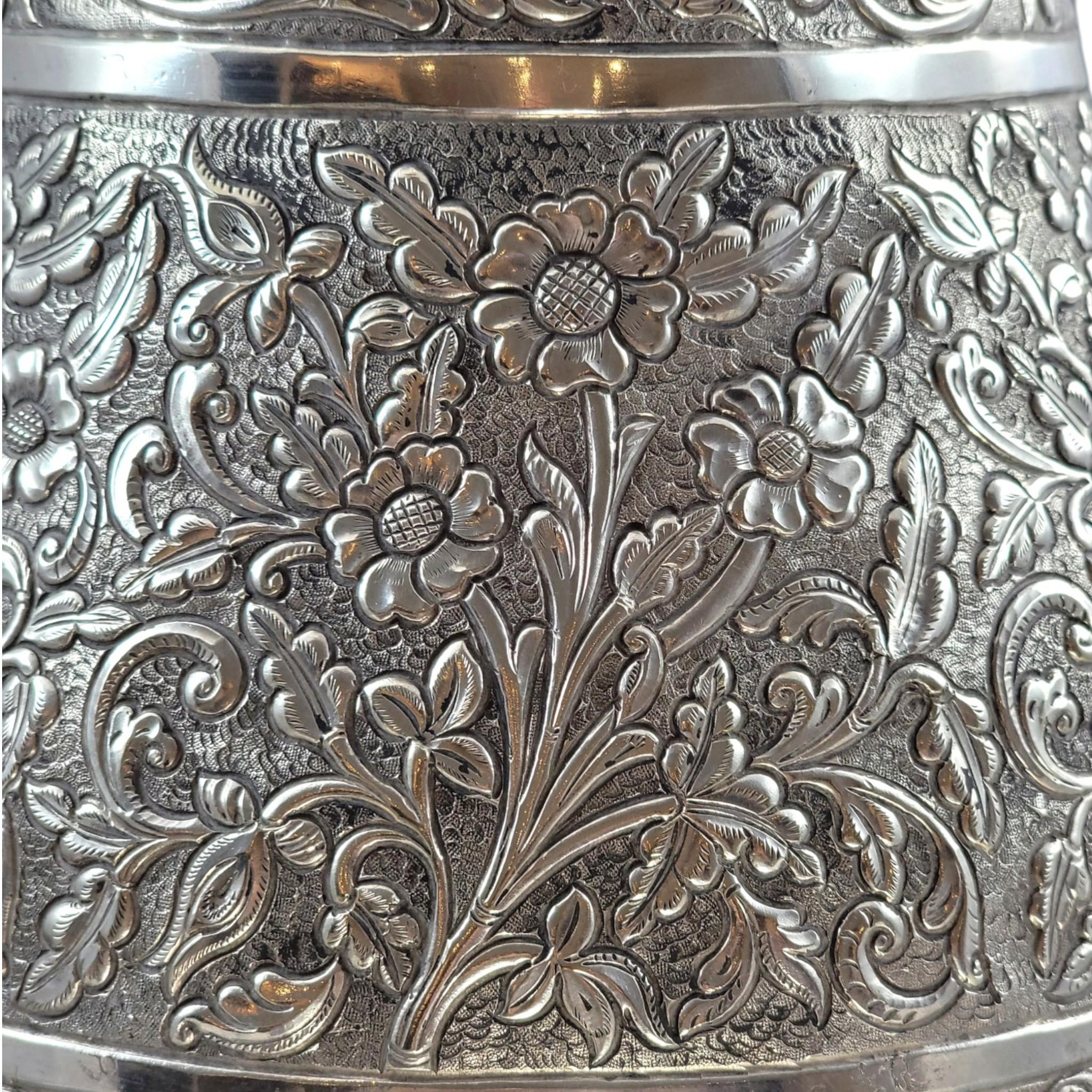 Indian silver vase Kutch Gujarat large antique repousse baluster form 3012g heavy statement piece