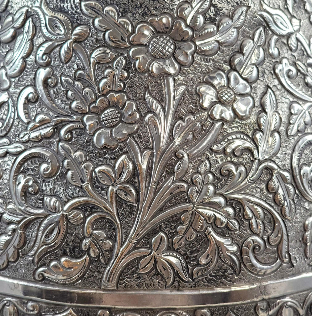 Indian silver vase Kutch Gujarat large antique repousse baluster form 3012g heavy statement piece