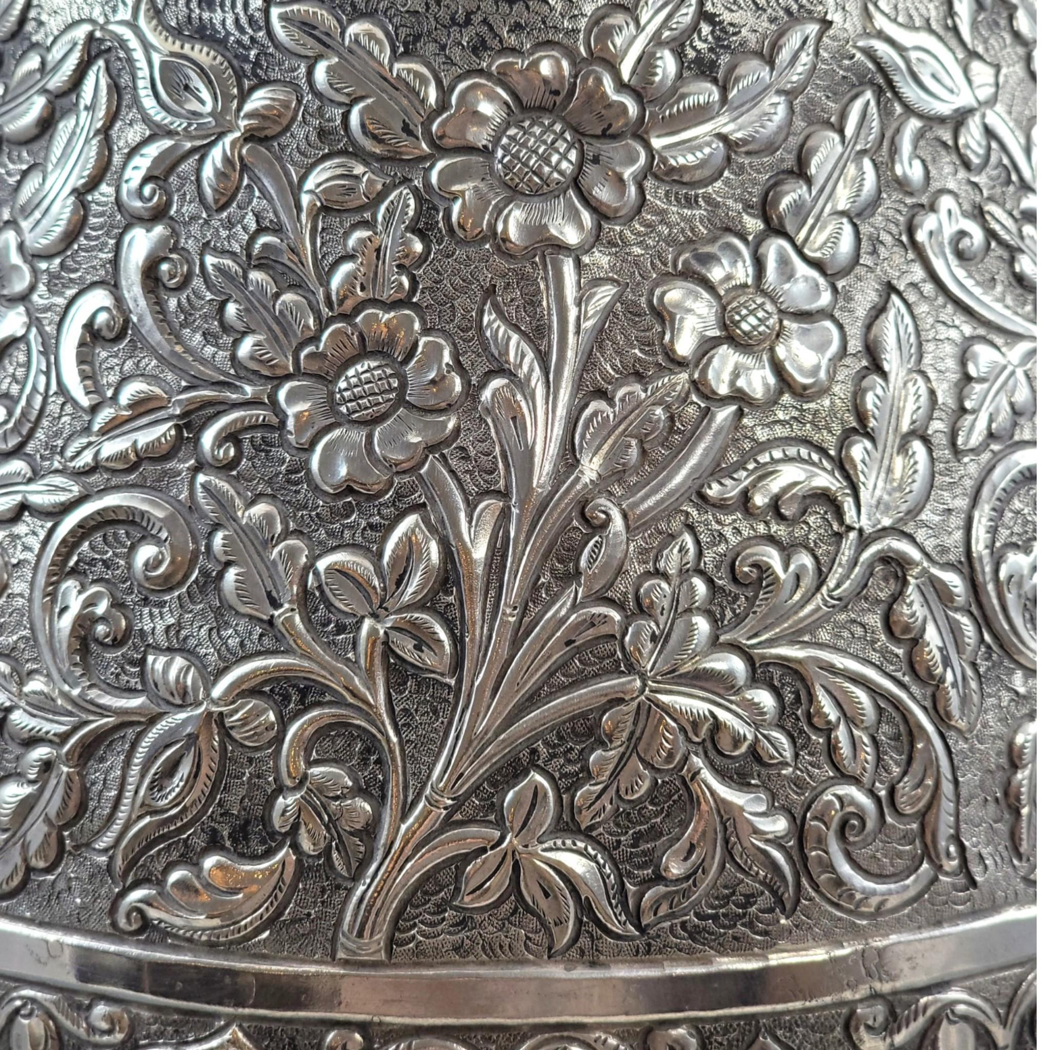 Indian silver vase Kutch Gujarat large antique repousse baluster form 3012g heavy statement piece